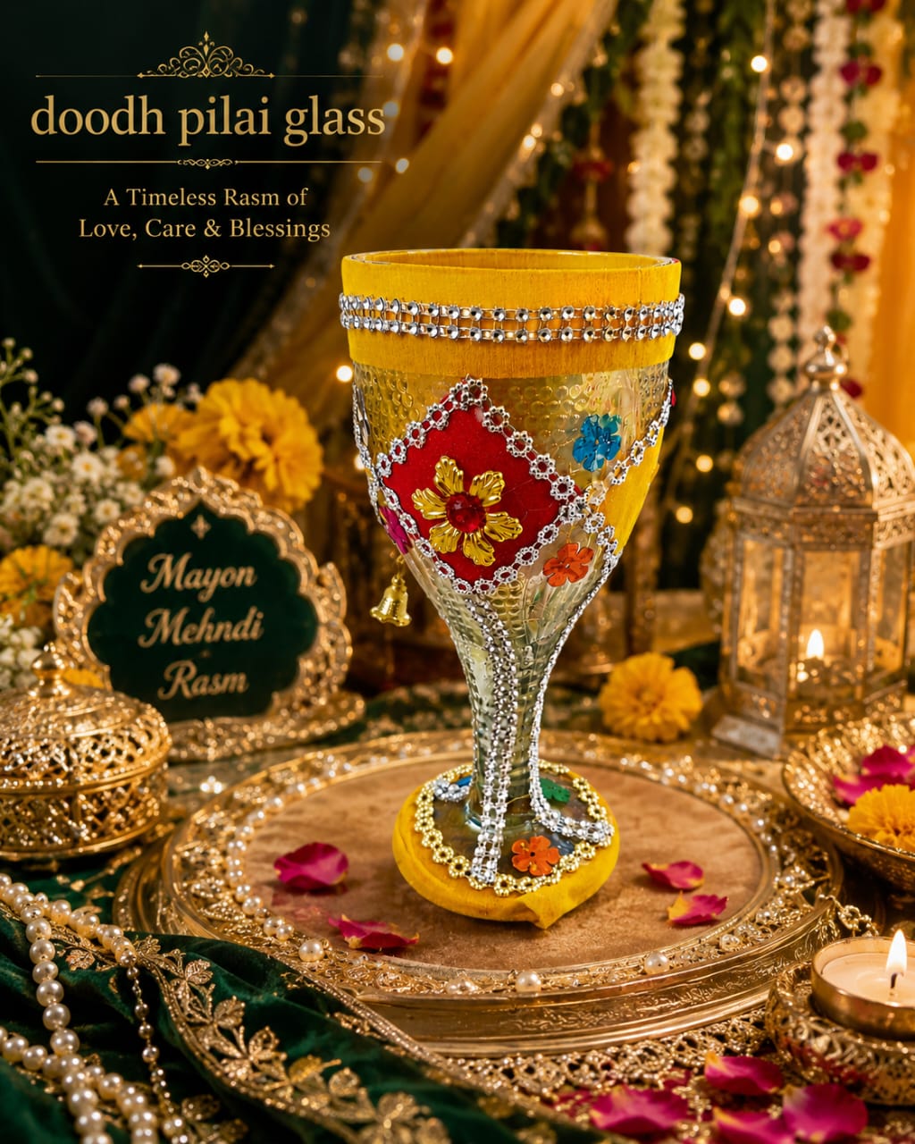 Handmade Doodh Pilai Rasam Glass / decorative indian wedding / bride groom milk ceremony view 2