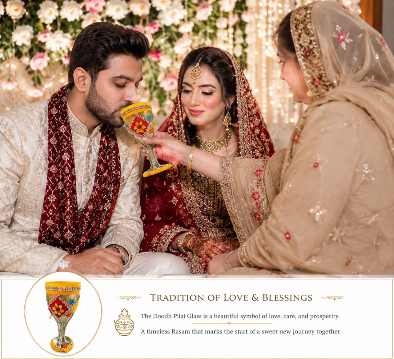 Handmade Doodh Pilai Rasam Glass / decorative indian wedding / bride groom milk ceremony view 3