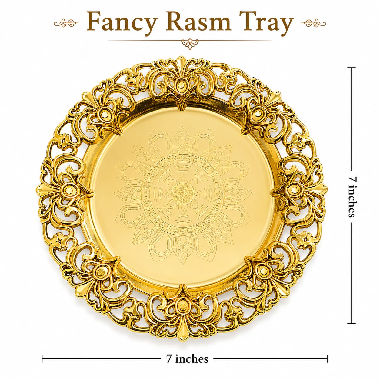 Round Golden Ornate Rasam Mithai chocolates Tray Decoration - Wedding Favor view 4
