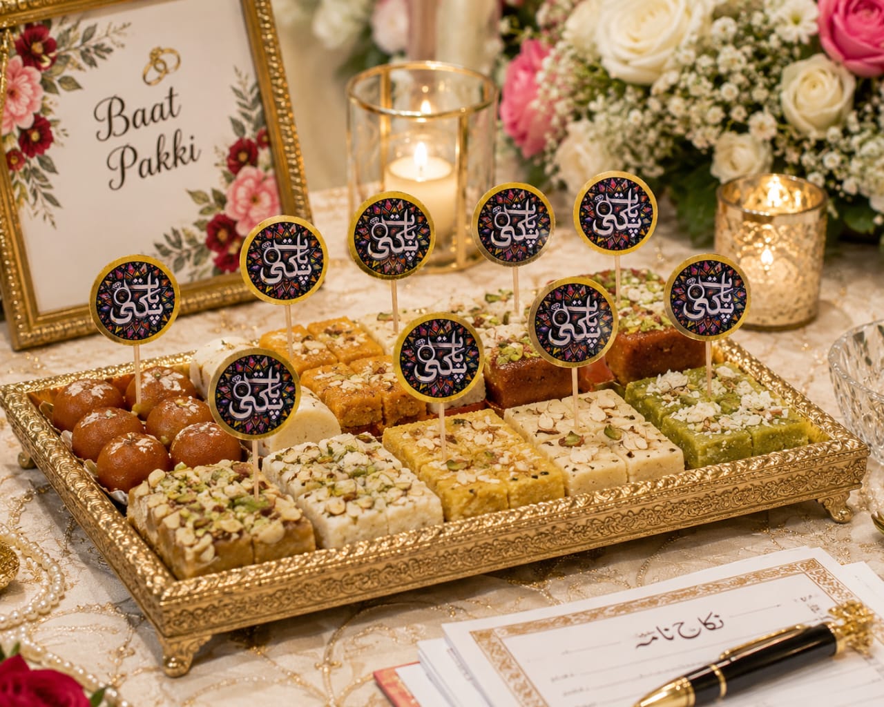 Pack of 10pcs Baat Pakki Sweet Toppers for Mithai, Cake & Chocolates Decoration view 4