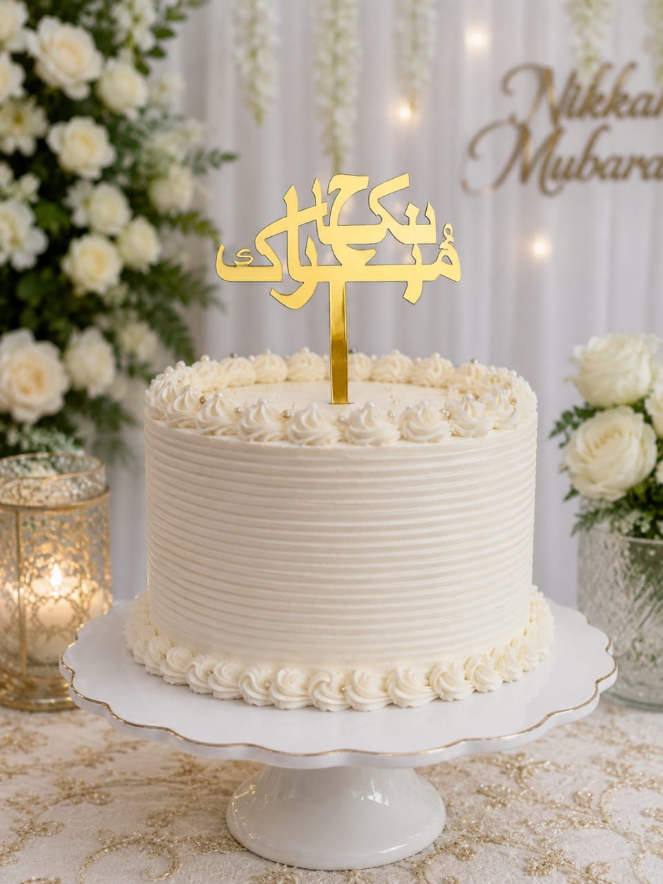Gold Acrylic Nikkah Mubarak Urdu Cake Topper