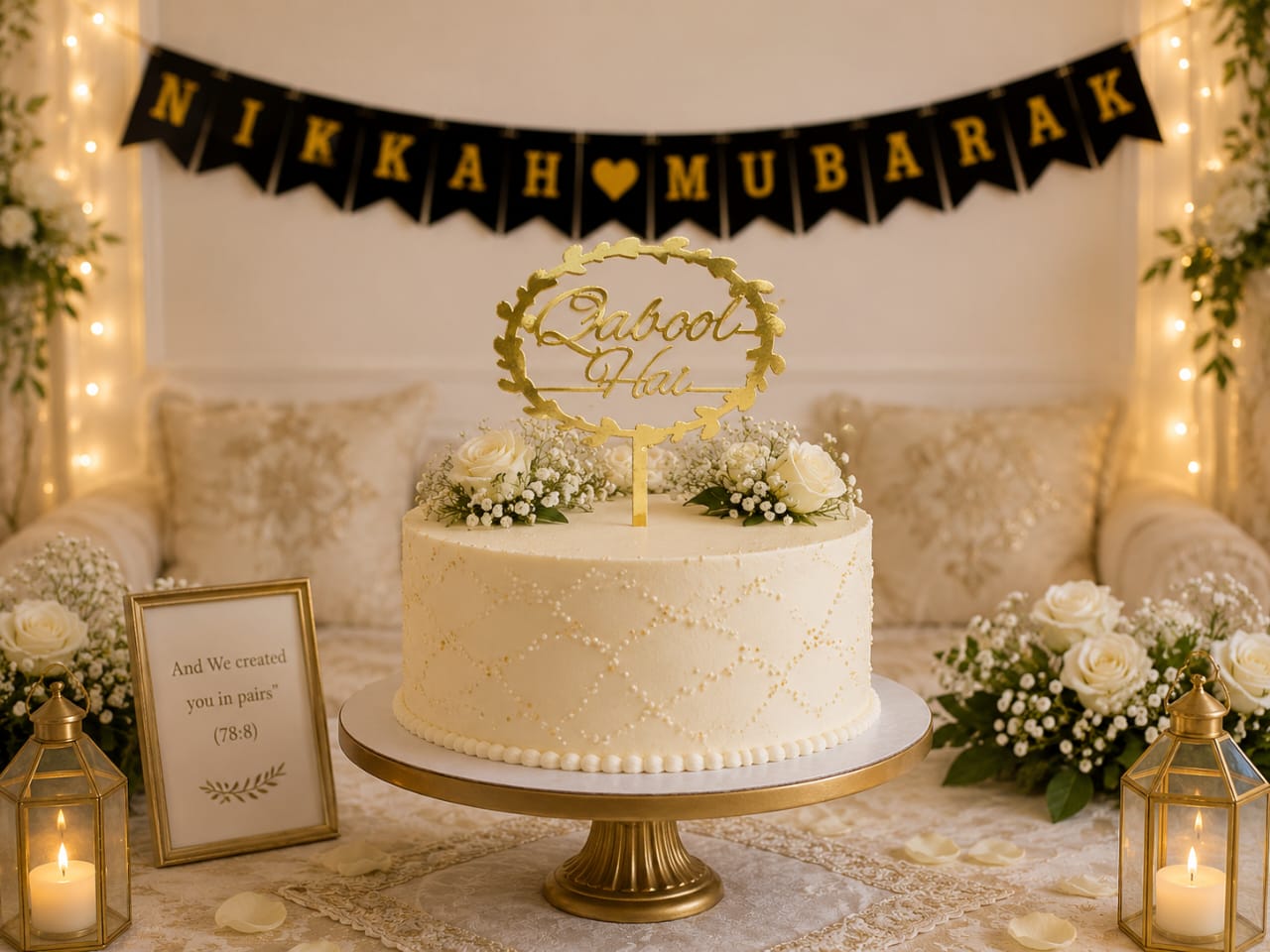 Gold Acrylic Nikkah Mubarak Urdu Cake Topper view 2