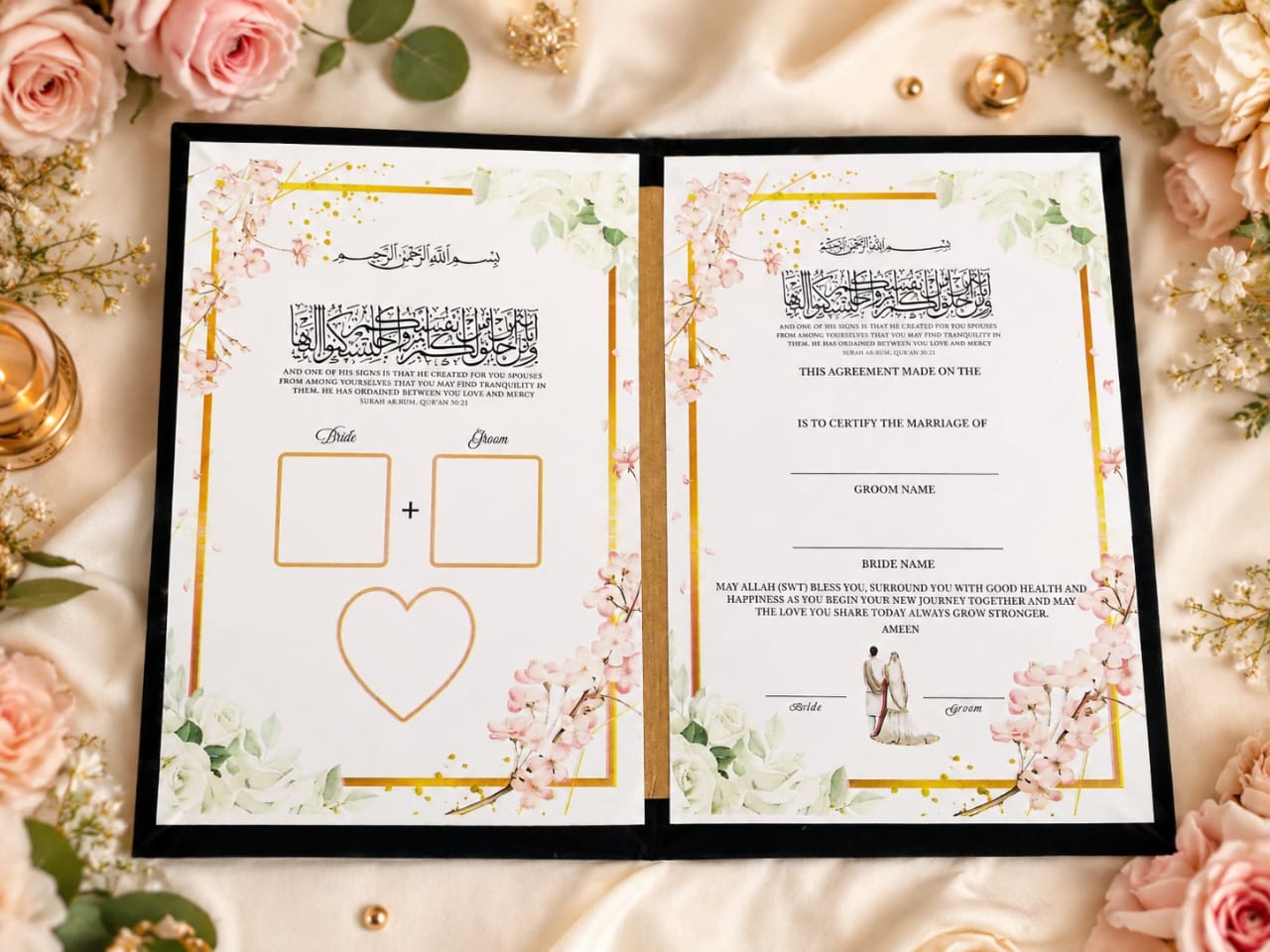 A4 Premium Black Nikkah Mubarak Velvet Booklet & Certificate Holder - wedding folder - nikkah nama booklet - marriage certificate