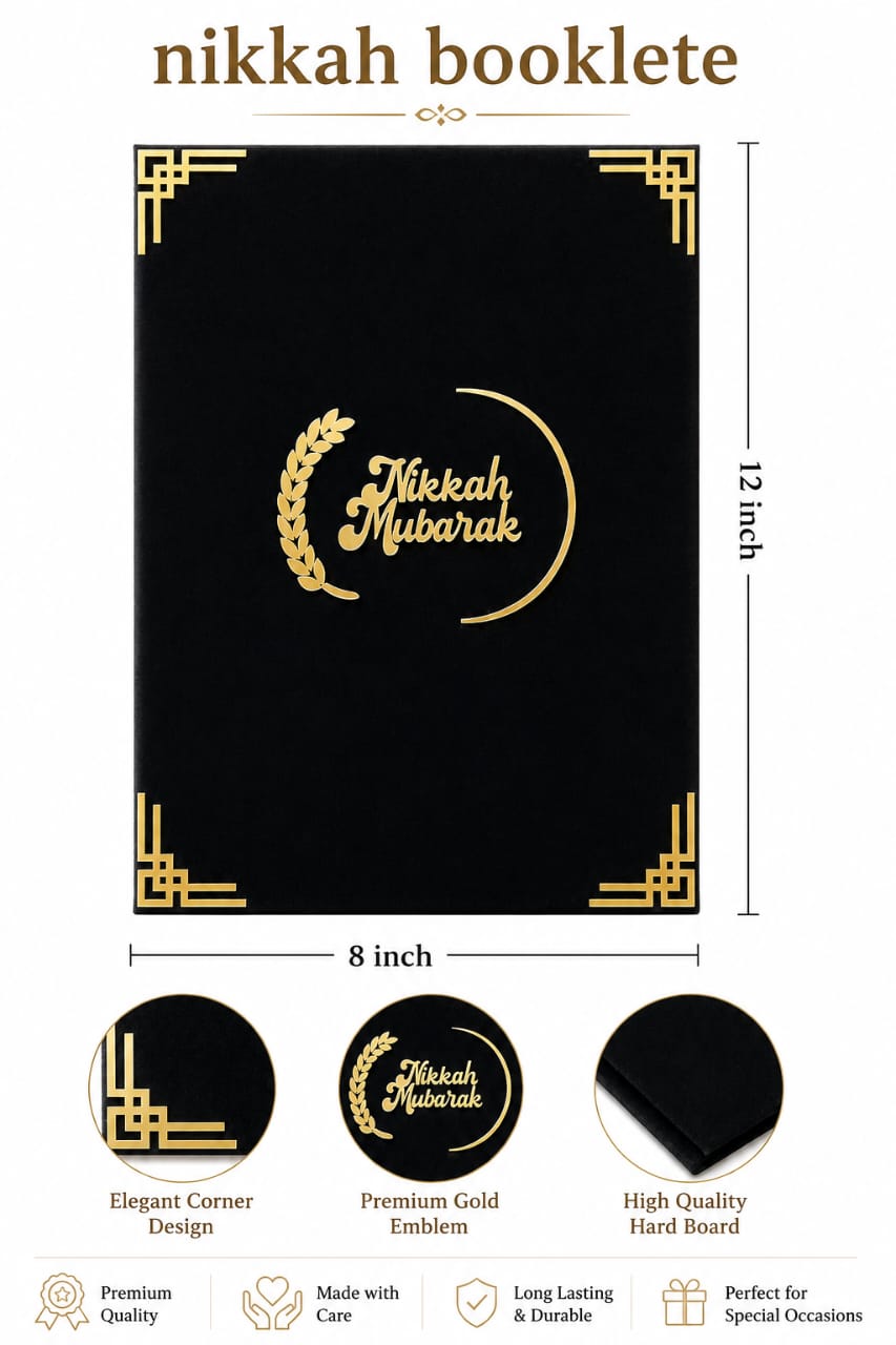 A4 Premium Black Nikkah Mubarak Velvet Booklet & Certificate Holder - wedding folder - nikkah nama booklet - marriage certificate view 2