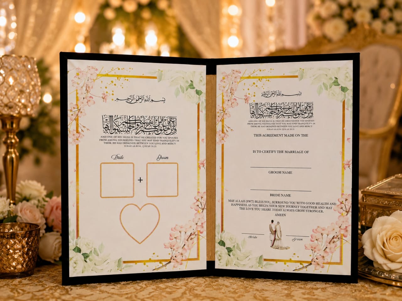 A4 Premium Black Nikkah Mubarak Velvet Booklet & Certificate Holder - wedding folder - nikkah nama booklet - marriage certificate view 3