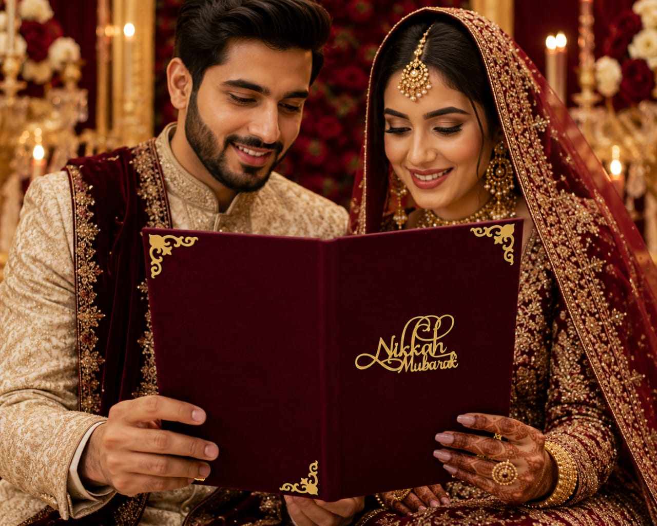 A4 Maroon Nikkah Mubarak Velvet Booklet & Certificate Holder - wedding folder - nikkah nama booklet - marriage certificate