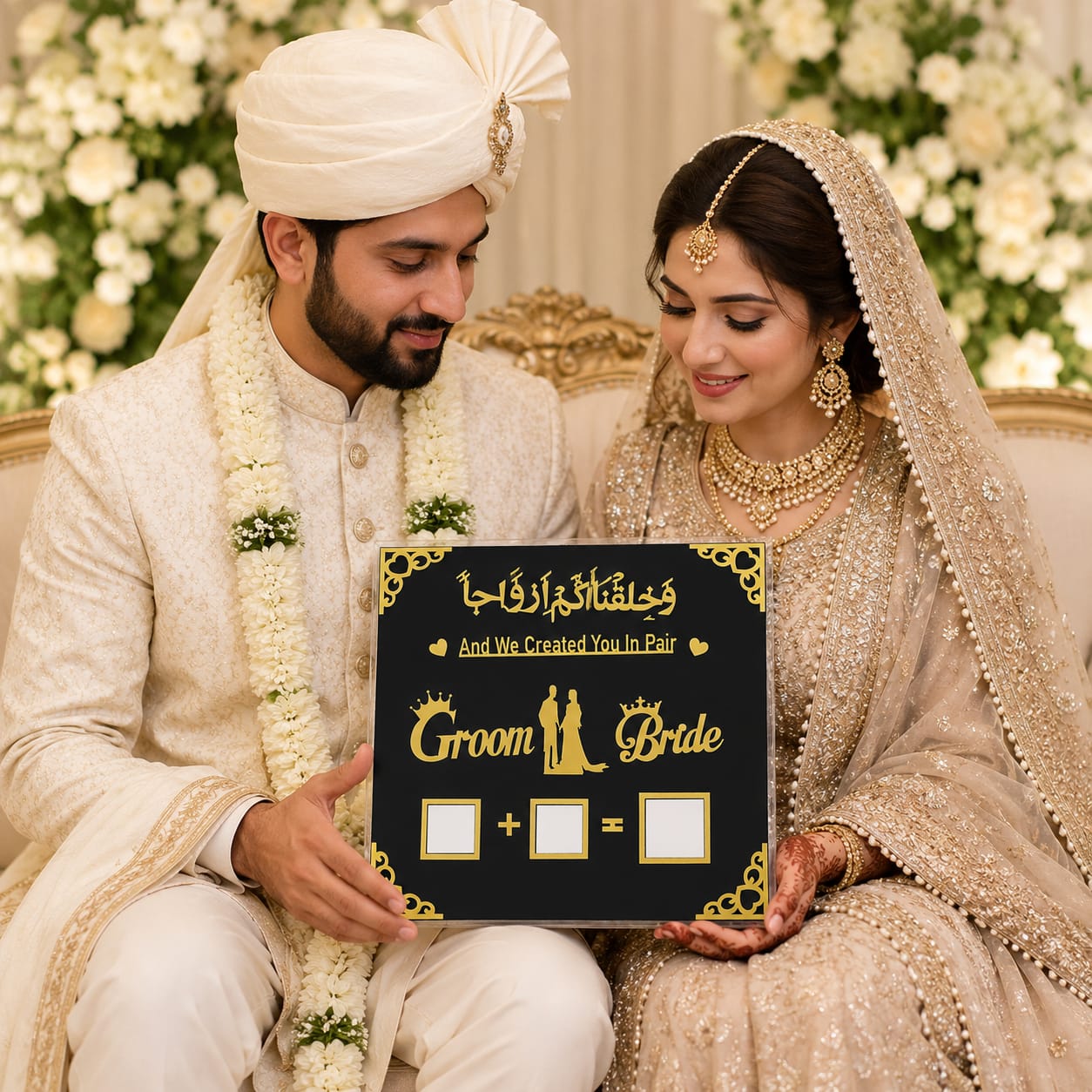 Bride & Groom Nikkah Mubarak Islamic Thumb impression Print - Keepsake Frame Plate - Wedding Favor view 2