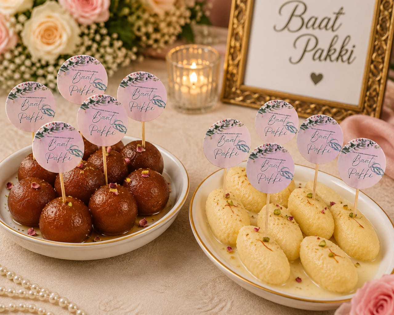 Pack of 10pcs Baat Pakki Sweet Toppers for Mithai, Cake & Chocolates Decoration - Wedding favors