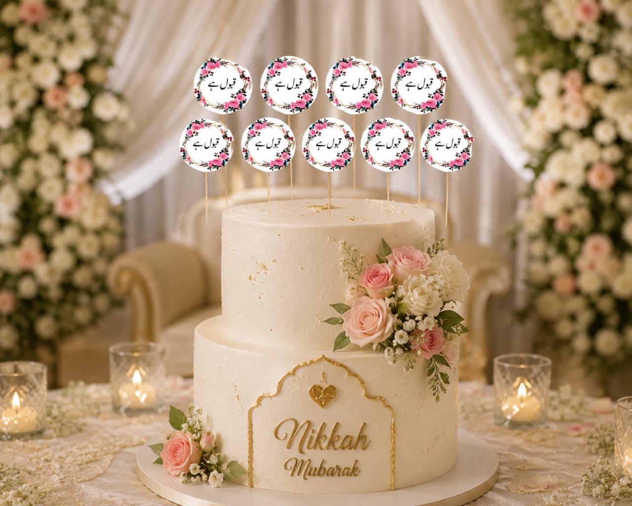 Pack of 10pcs Nikkah Mubarak Sweet Toppers for Mithai, Cake & Chocolates Decoration - Wedding Favor