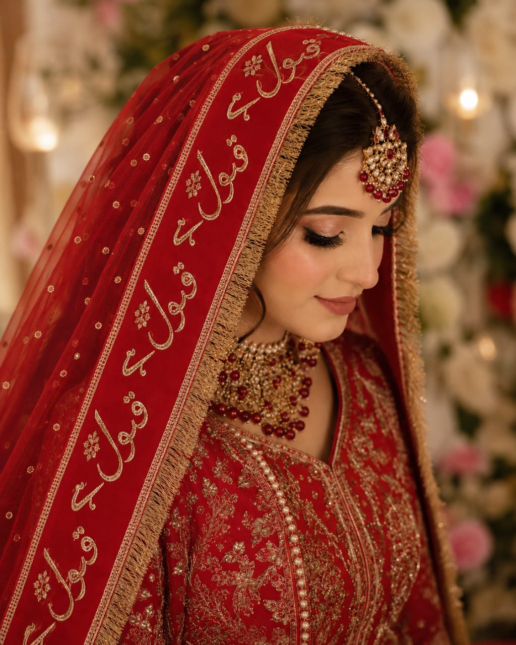 Qabool Hai Bridal Dupatta for Nikkah Wedding Ceremony - Golden Embroidery - Wedding Favor view 2