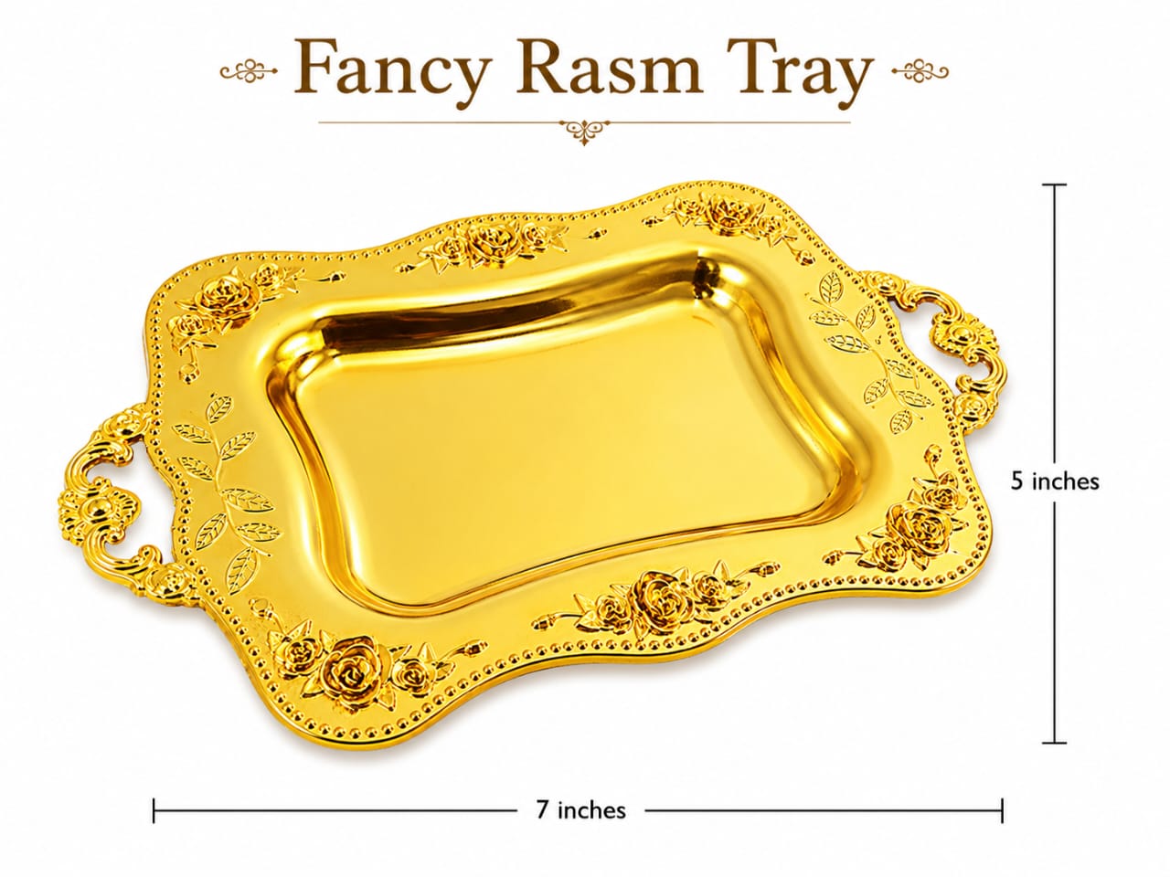 Rectangular Small Golden Fancy Rasam Tray with Handles - Mehndi Mayon Nikkah Indian Wedding - party Favor