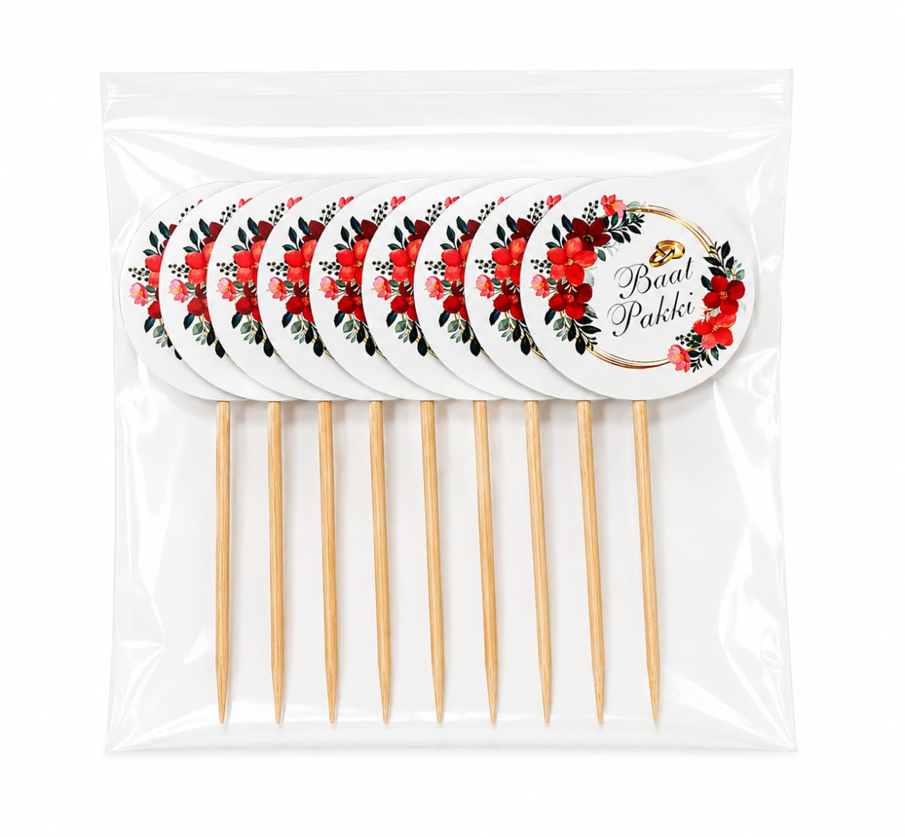 Pack of 10pcs Baat Pakki Sweet Toppers for Mithai, Cake & Chocolates Decoration - Wedding Favor