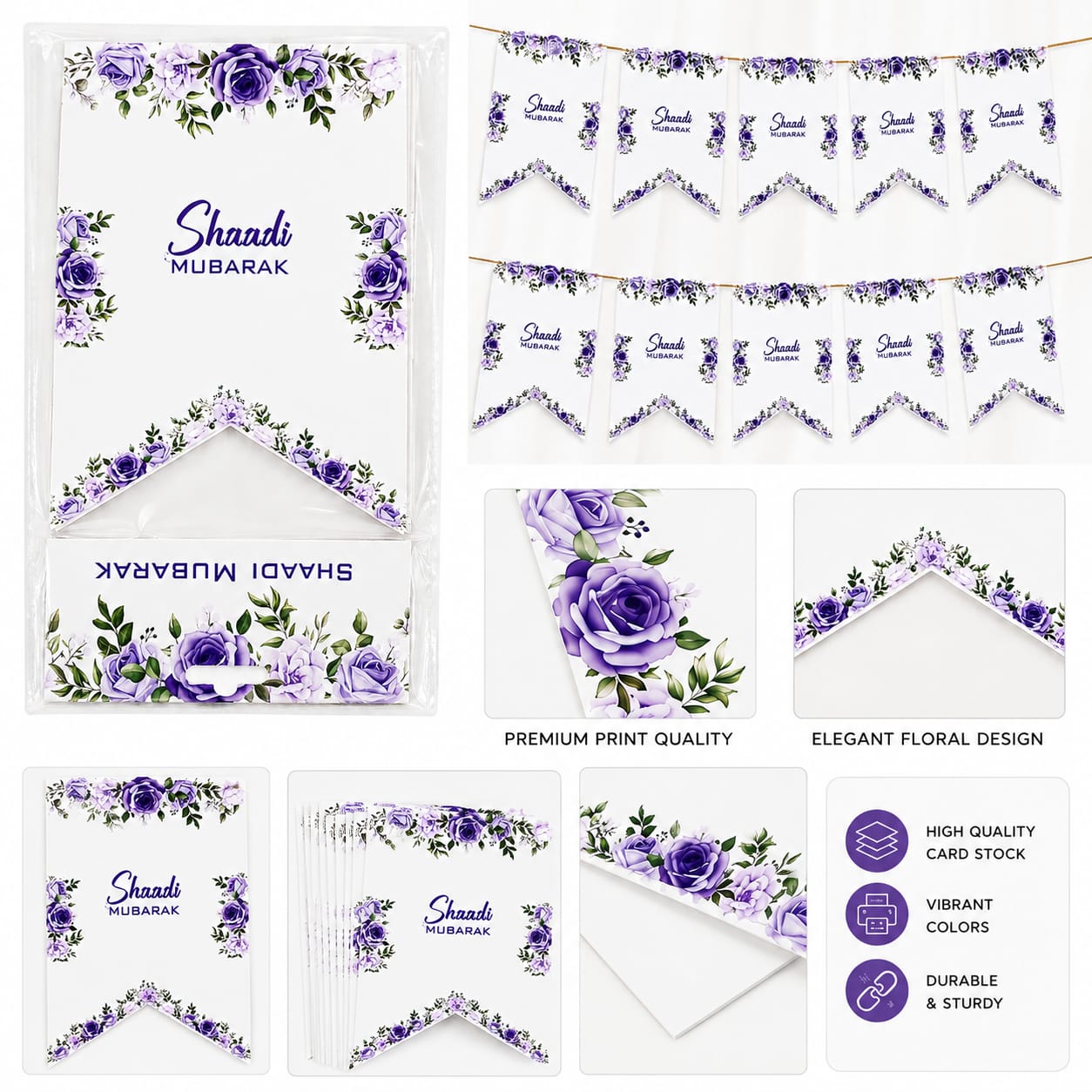 Shaadi Mubarak Bunting Banner for Happy Wedding Decoration and Party Celebration view 3