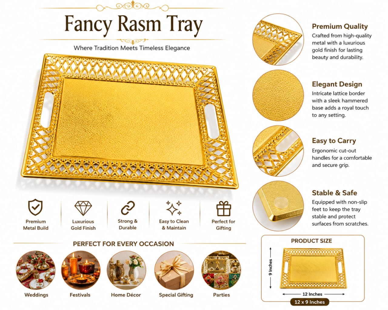 PREMIUM Golden wedding tray basket with handles for decoration - Wedding Favor