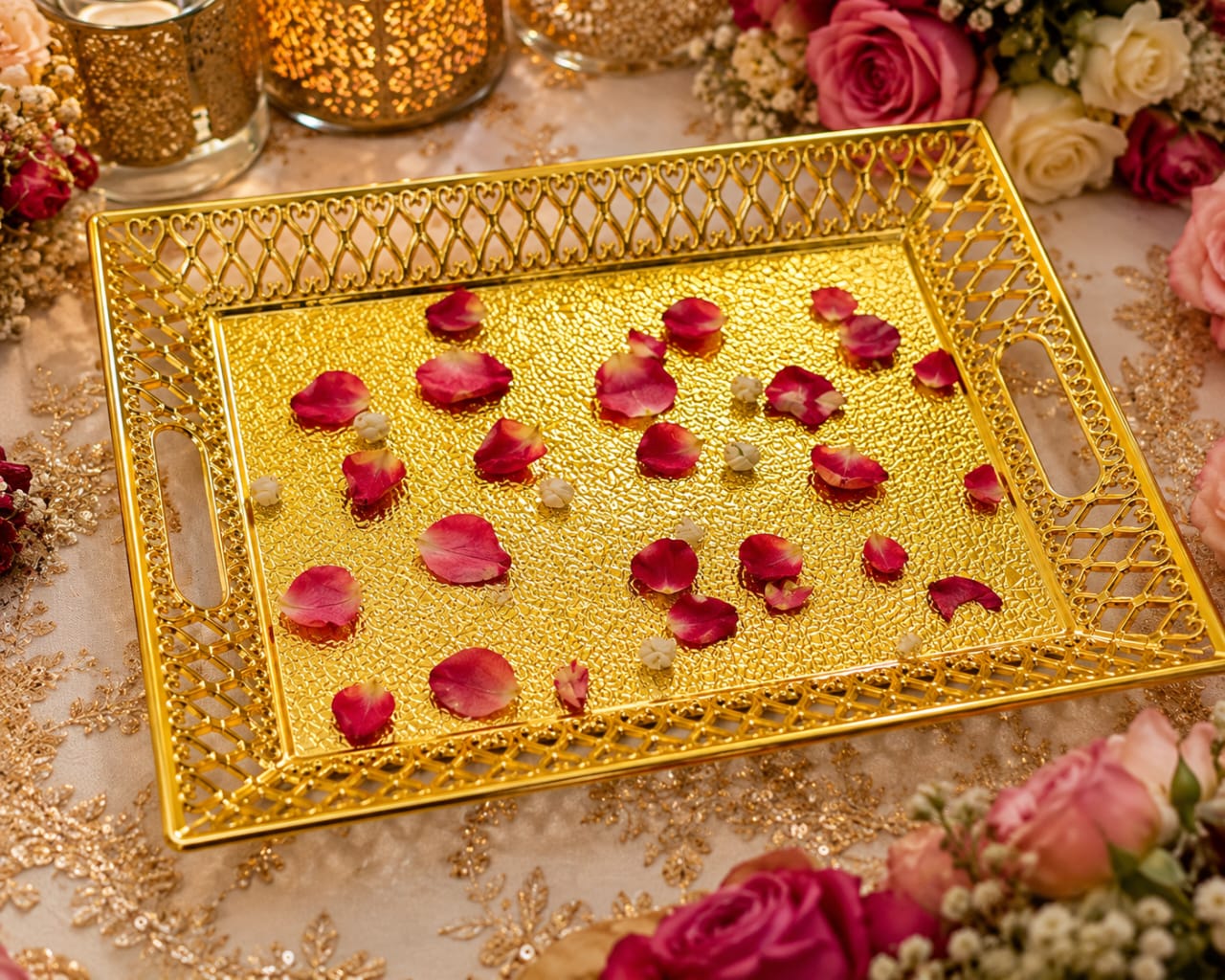 PREMIUM Golden wedding tray basket with handles for decoration - Wedding Favor view 3