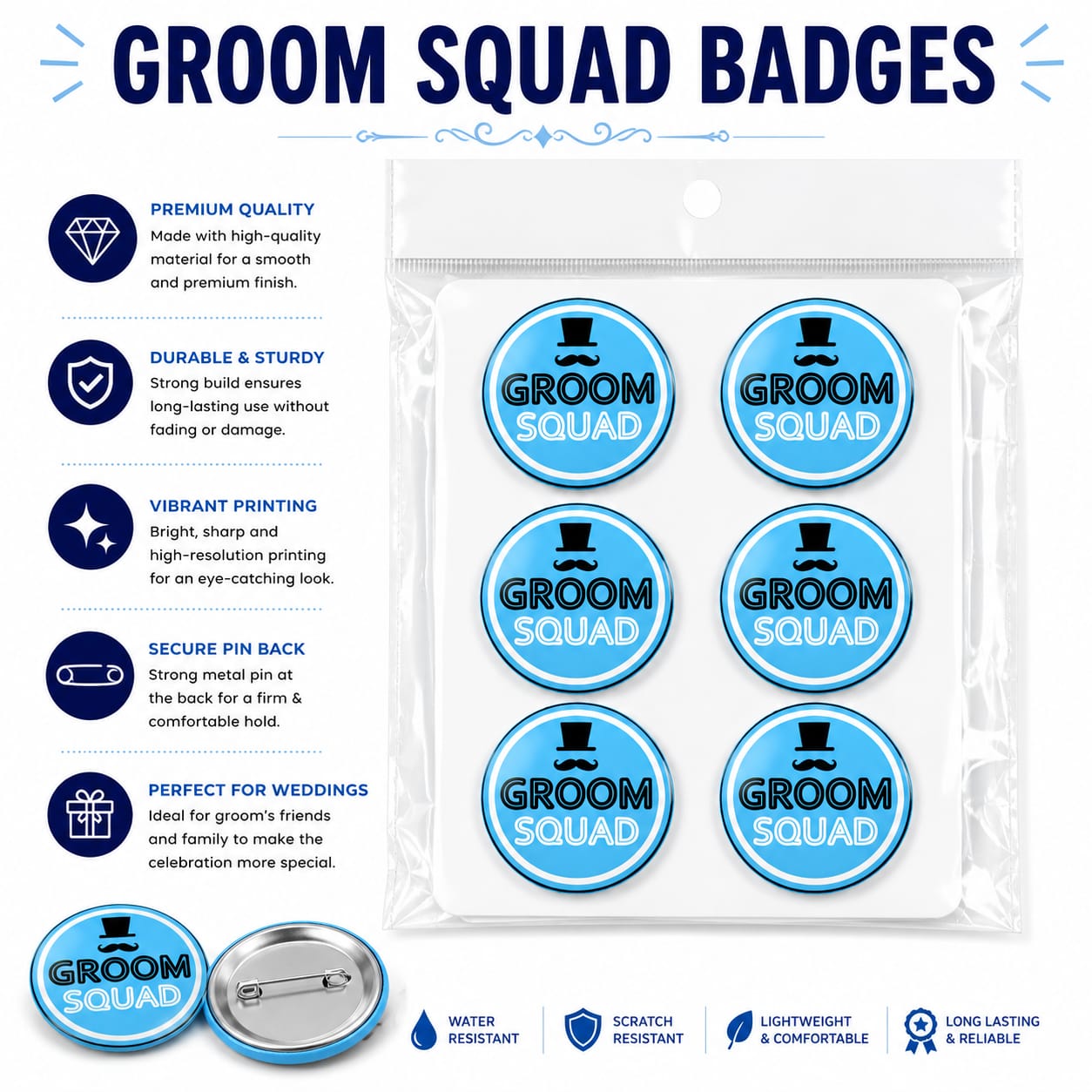 6pcs Groom Squad - Ladke Wale - Groom Team \ Team Dulha Wedding Badges  - Wedding Favor view 3