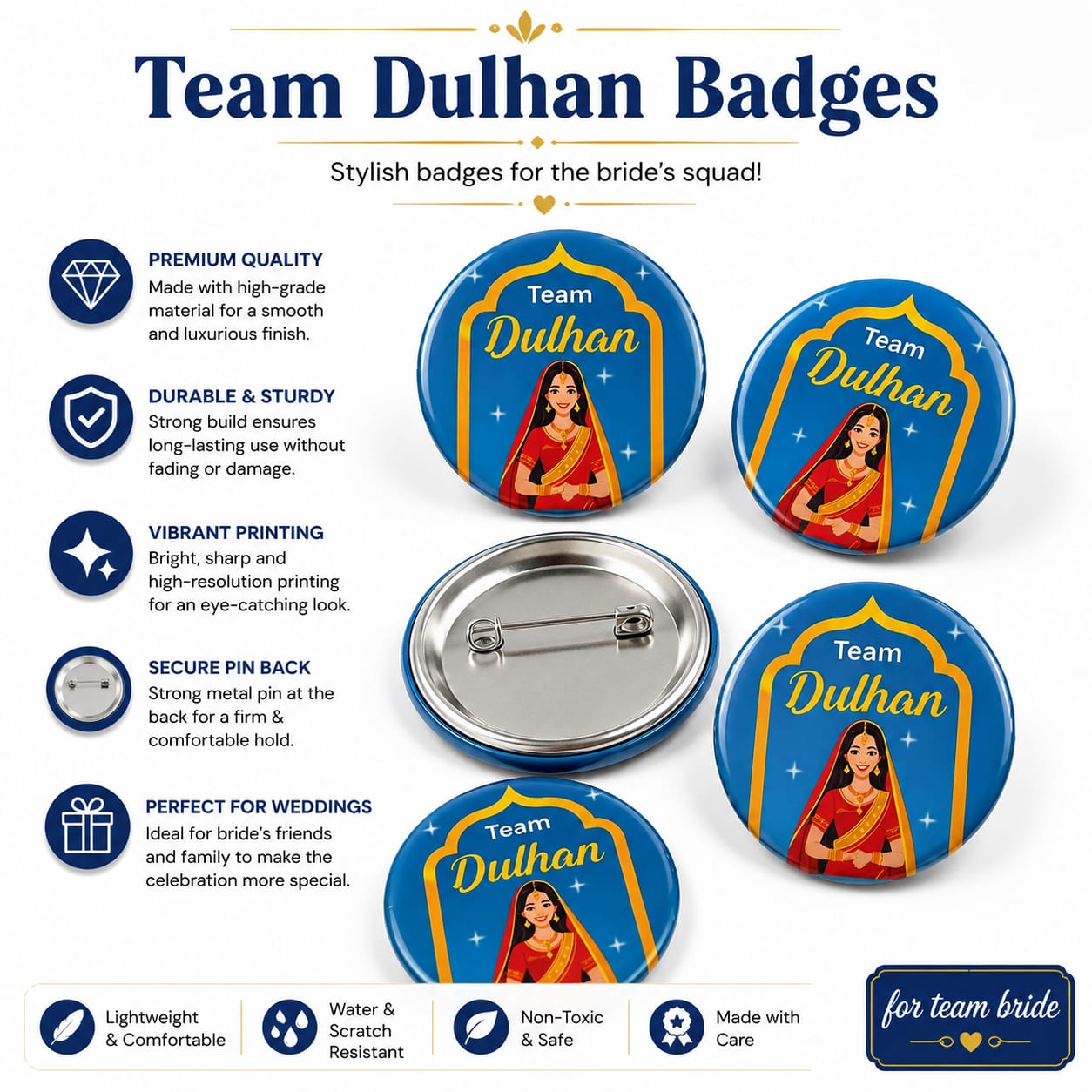 Pack of 6pcs Team Dulhan Wedding Badges – Bridal Party Favor for Girls and Boys - Wedding Favor view 3
