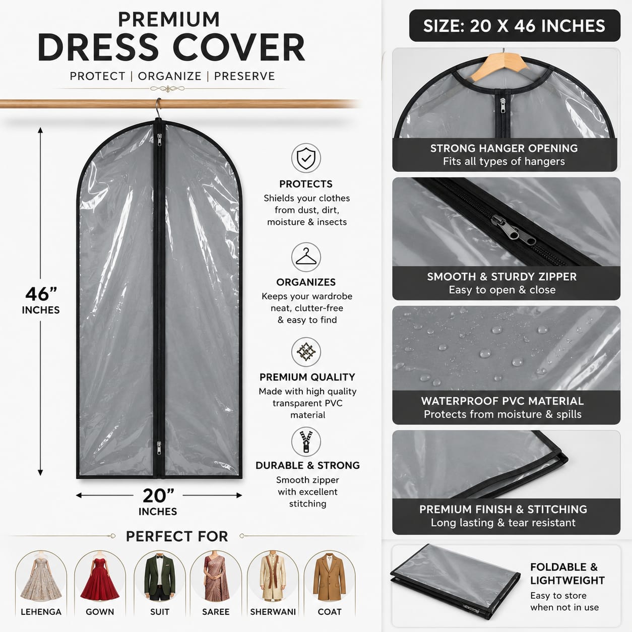Zipper Garment Bag Cover for Bride and Groom Wedding Dresses - Wedding Favor view 3