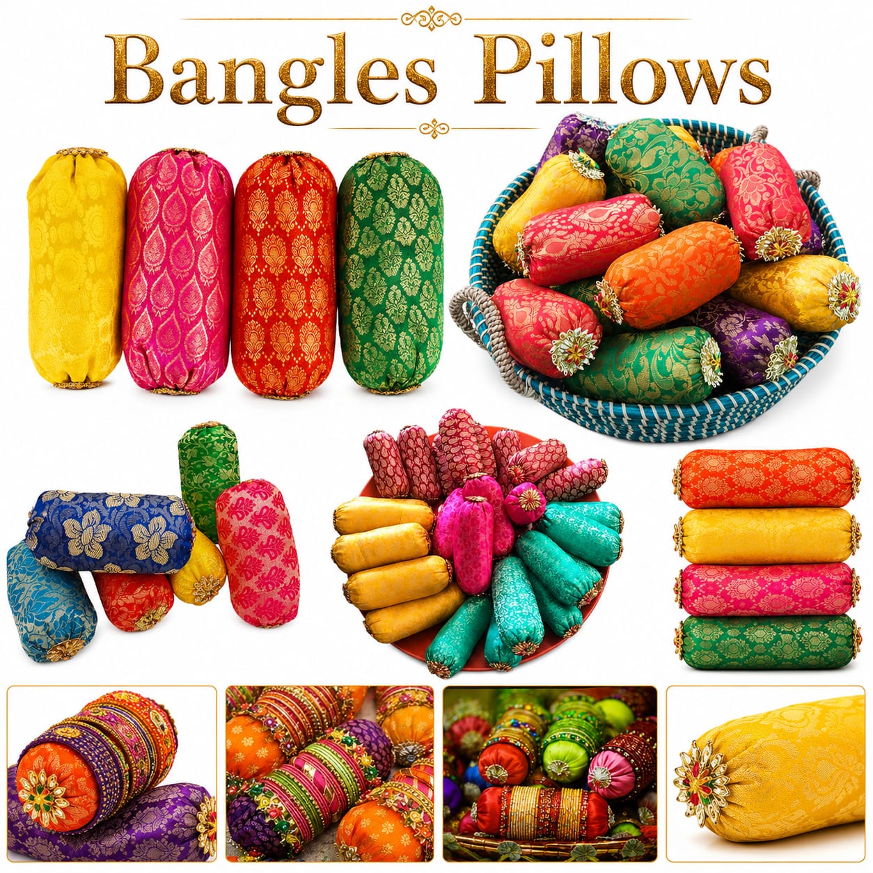 6pcs Handmade Jamawar Bangle Bolster: Indian Wedding -  Choori Pillow - Wedding Favor view 3