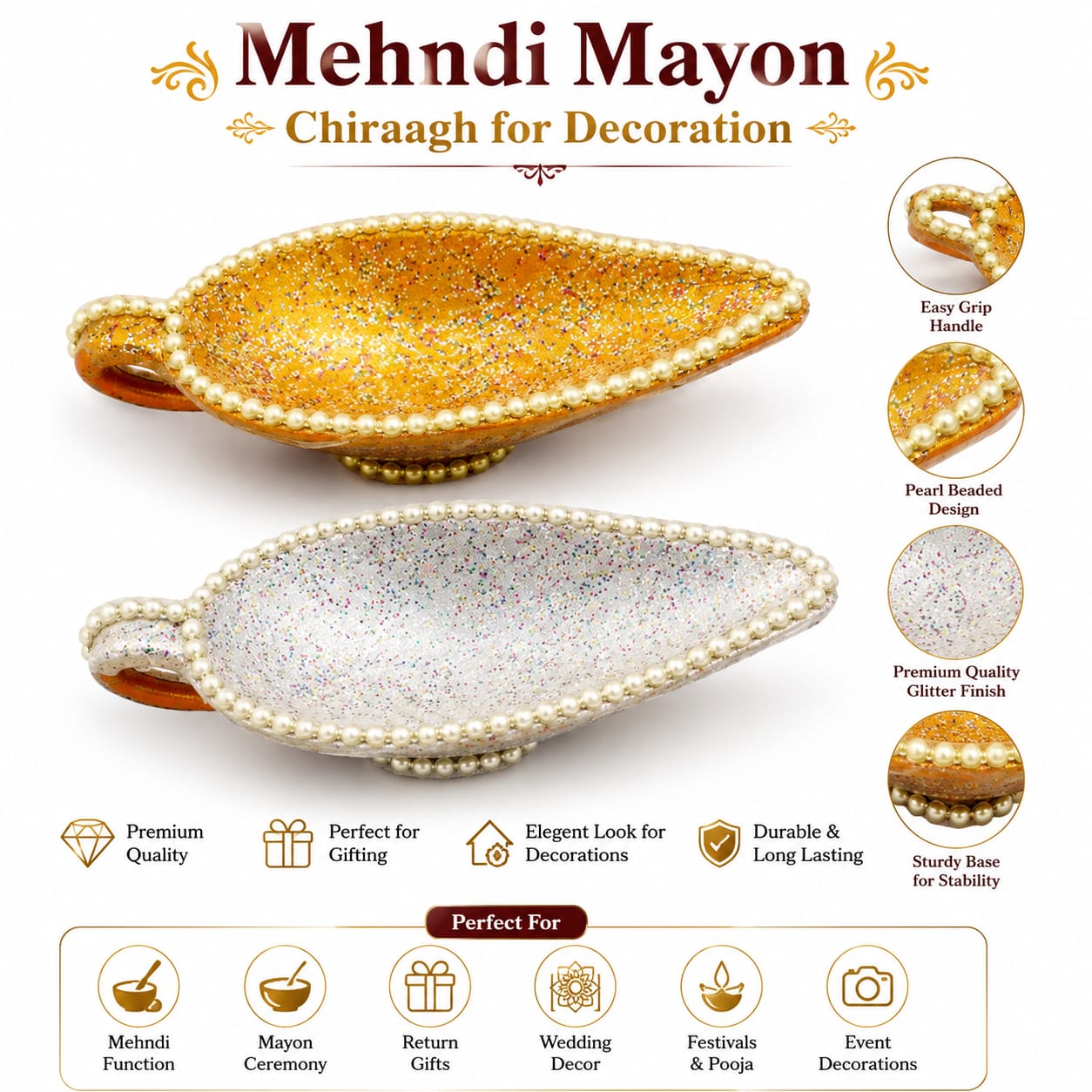 Traditional Decorative Chiraagh for Mehndi Mayon Dholki Rasm Haldi and Flowers - Wedding Favor