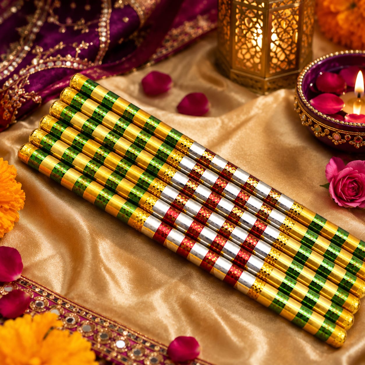 6pcs Assorted Traditional Dandiya Sticks for Haldi Mayon Dholki Mehndi Celebration Party - Wedding Favor view 2