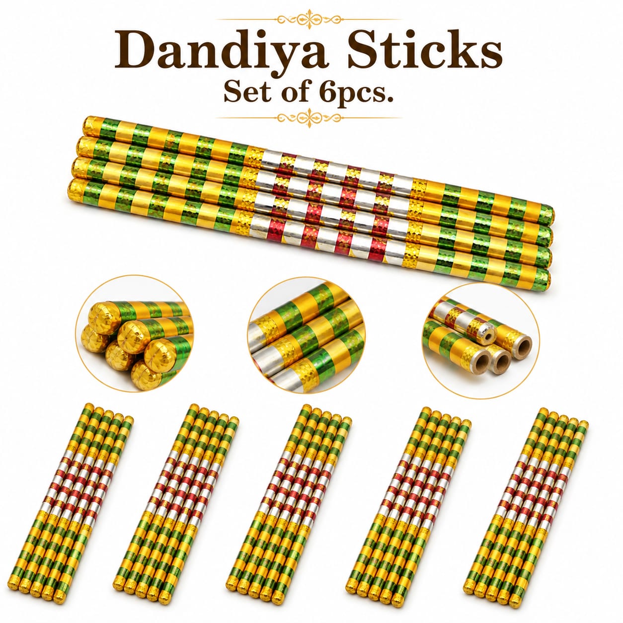 6pcs Assorted Traditional Dandiya Sticks for Haldi Mayon Dholki Mehndi Celebration Party - Wedding Favor view 3