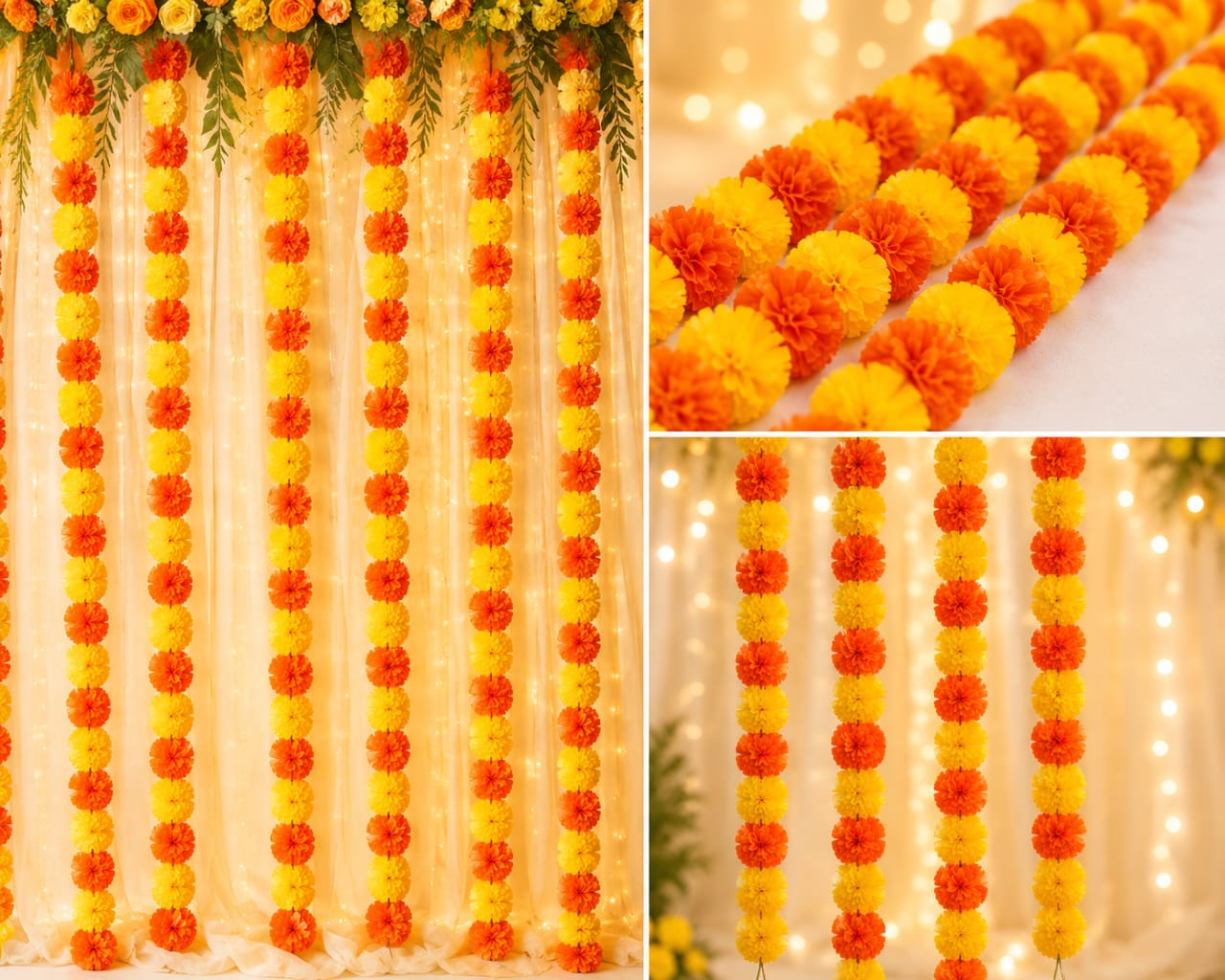 6pcs Marigold-Style Artificial Gainda Strings for Mayon Mehndi Dholki Haldi Party Celebration Decoration - Wedding Favor view 2