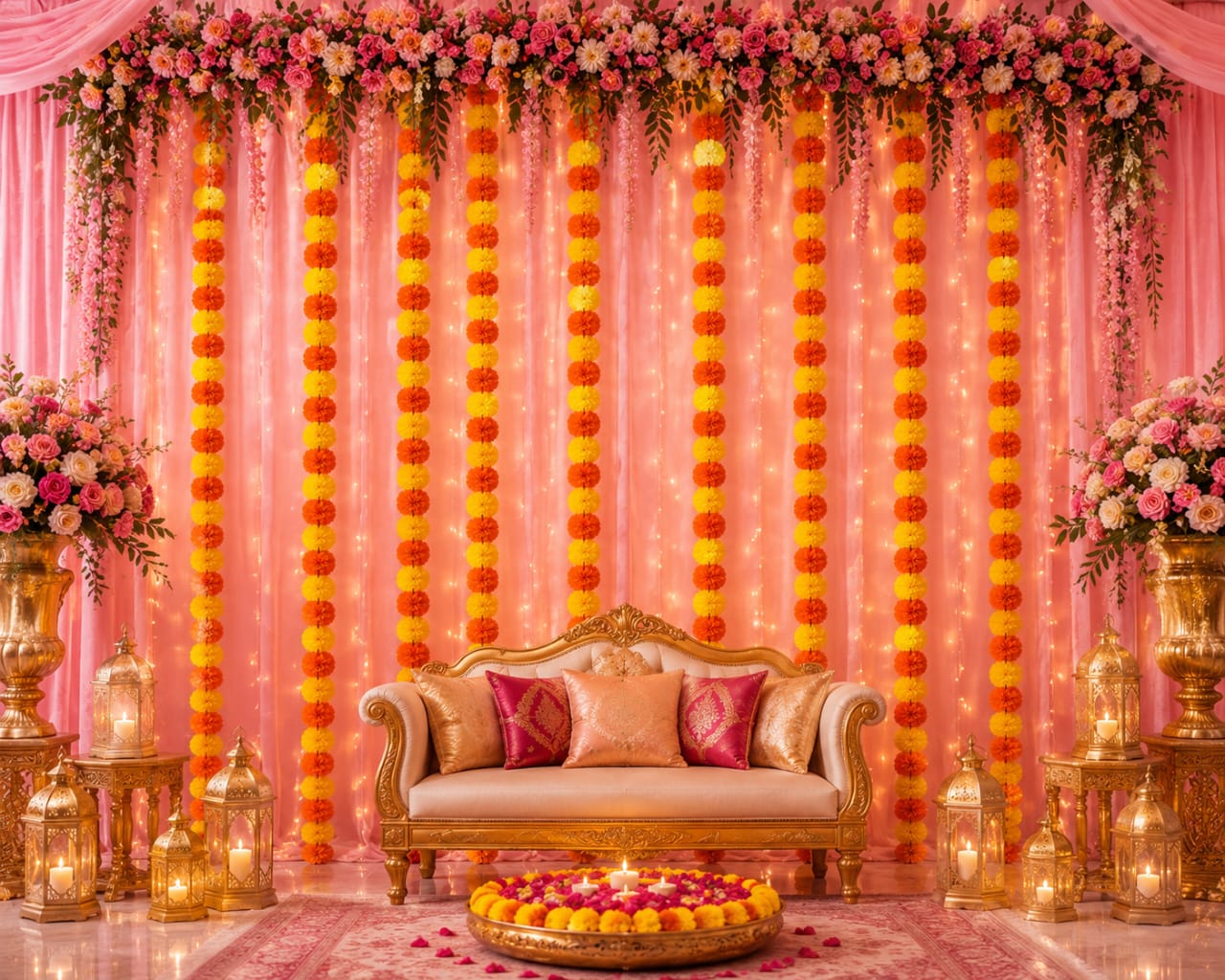 6pcs Marigold-Style Artificial Gainda Strings for Mayon Mehndi Dholki Haldi Party Celebration Decoration - Wedding Favor view 3