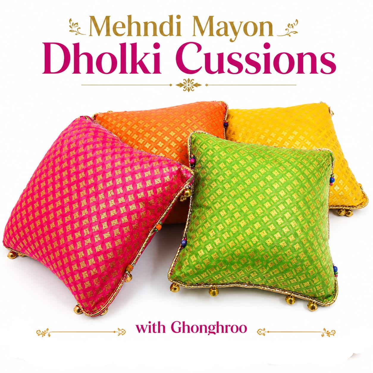 Set of 2pcs Mayon, Indian Wedding, Mehndi & Dholki Jamawar Banarsi Cushion view 3