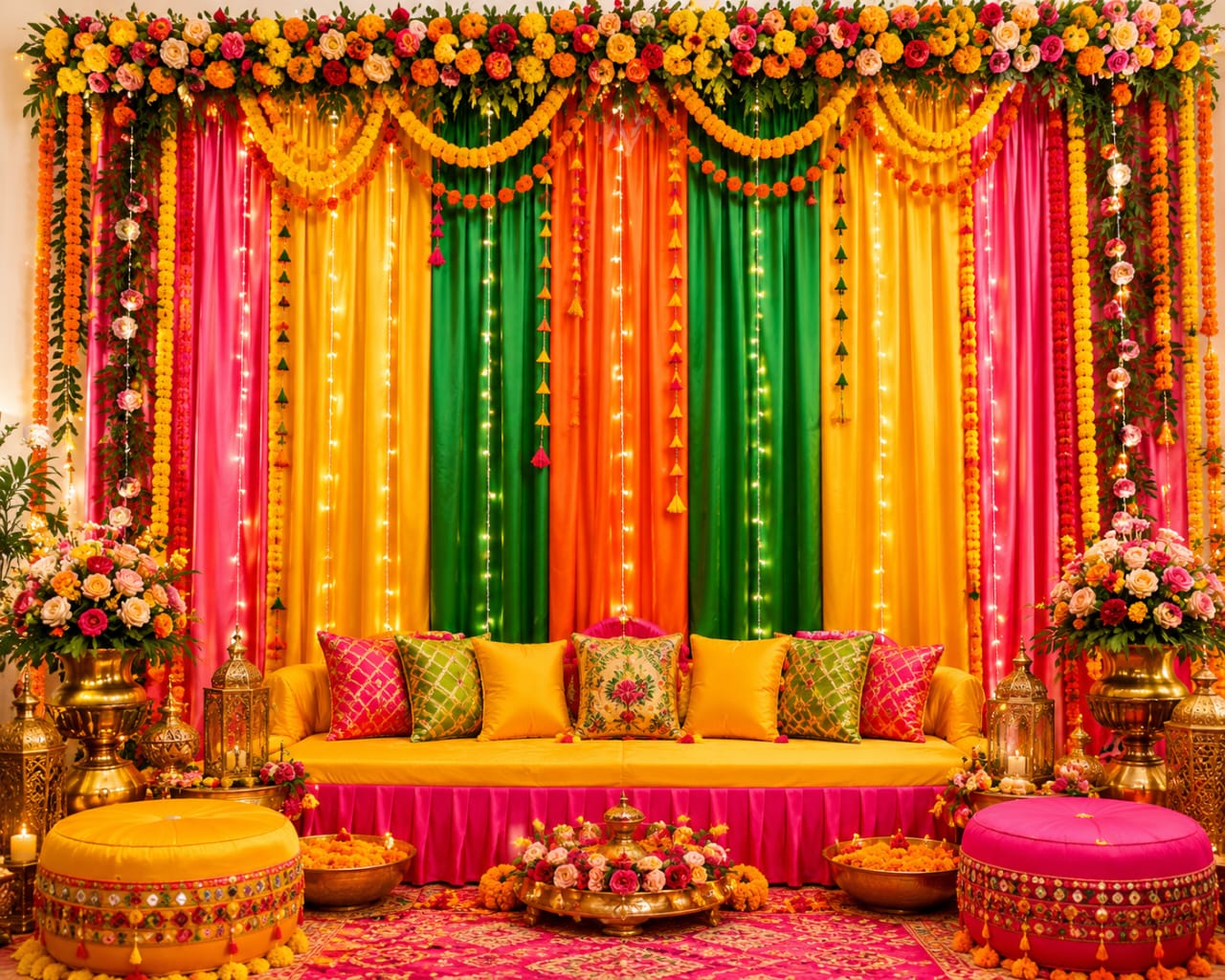 Premium Silk 8x3 feet Curtain Decoration for Mayon, Haldi, Mehndi & Dholki Background Curtains Party Celebrations - Wedding Favor