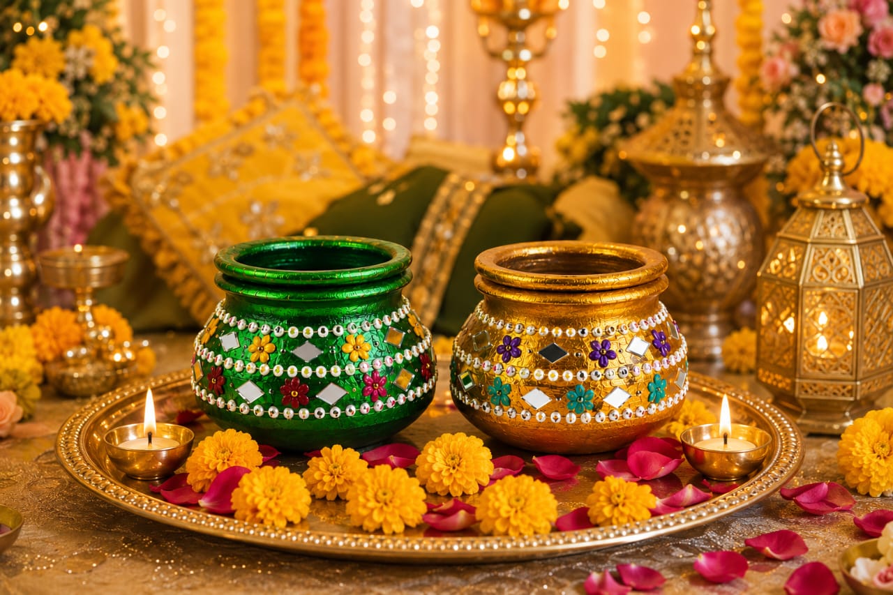 Set of 2pcs - Indian Wedding -Mehndi Mayon Decorative Fancy Matki for Rasm e Hina - Haldi - Mayon & Mehndi Matki - Wedding Favor