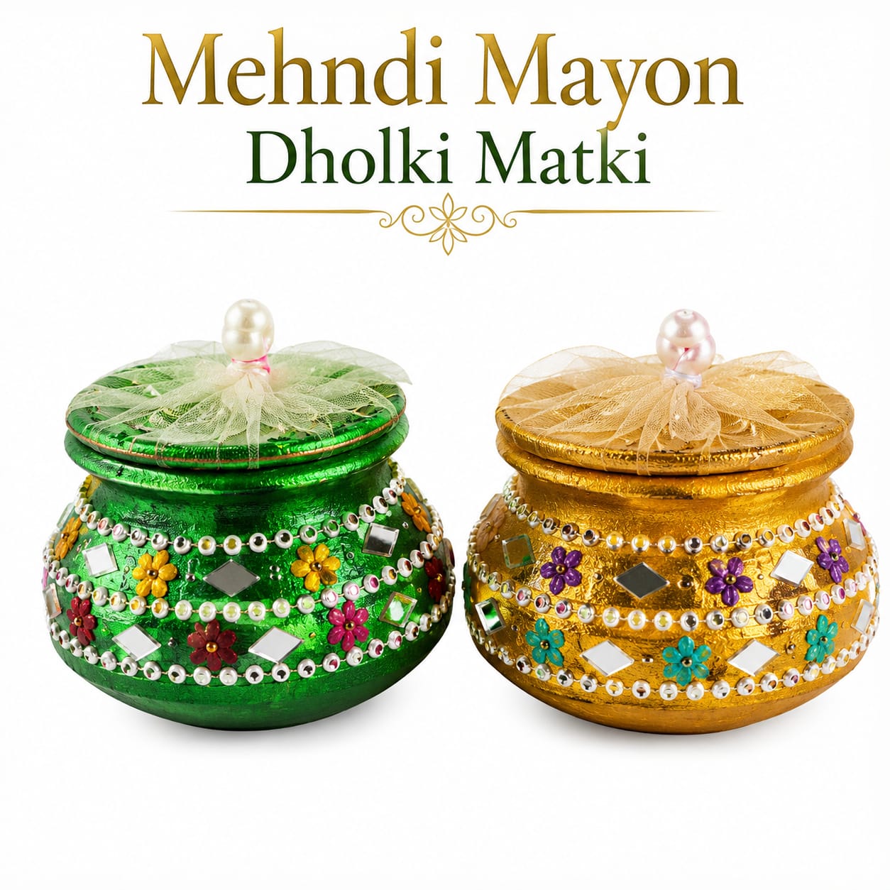 Set of 2pcs - Indian Wedding -Mehndi Mayon Decorative Fancy Matki for Rasm e Hina - Haldi - Mayon & Mehndi Matki - Wedding Favor view 2
