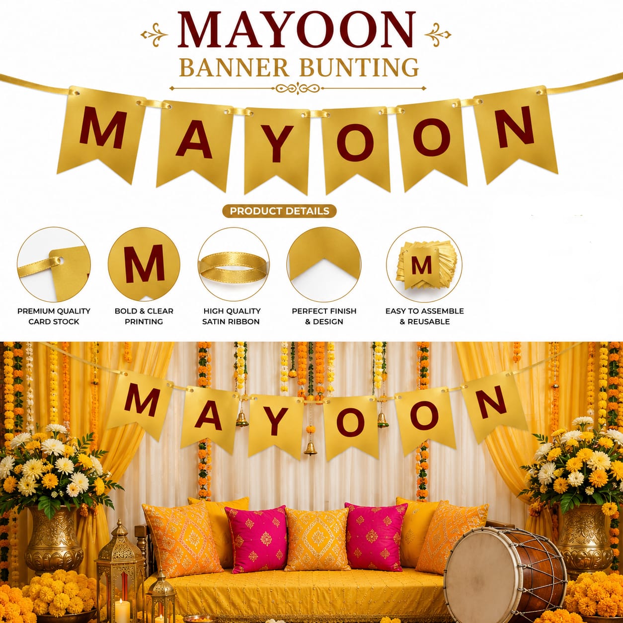 Mayoon Haldi Buntings Banner for Decoration and Party Celebration view 3