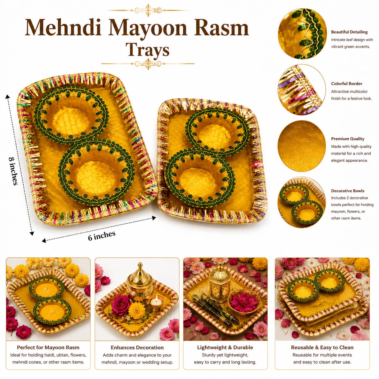 Indian wedding - Tray With 2 Katori Plates For Mehndi Haldi Mayon Rasm e Hina Celebration Party Ceremony - Wedding Favor