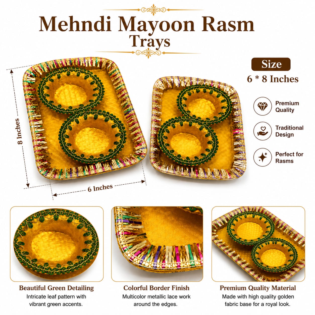 Indian wedding - Tray With 2 Katori Plates For Mehndi Haldi Mayon Rasm e Hina Celebration Party Ceremony - Wedding Favor view 2