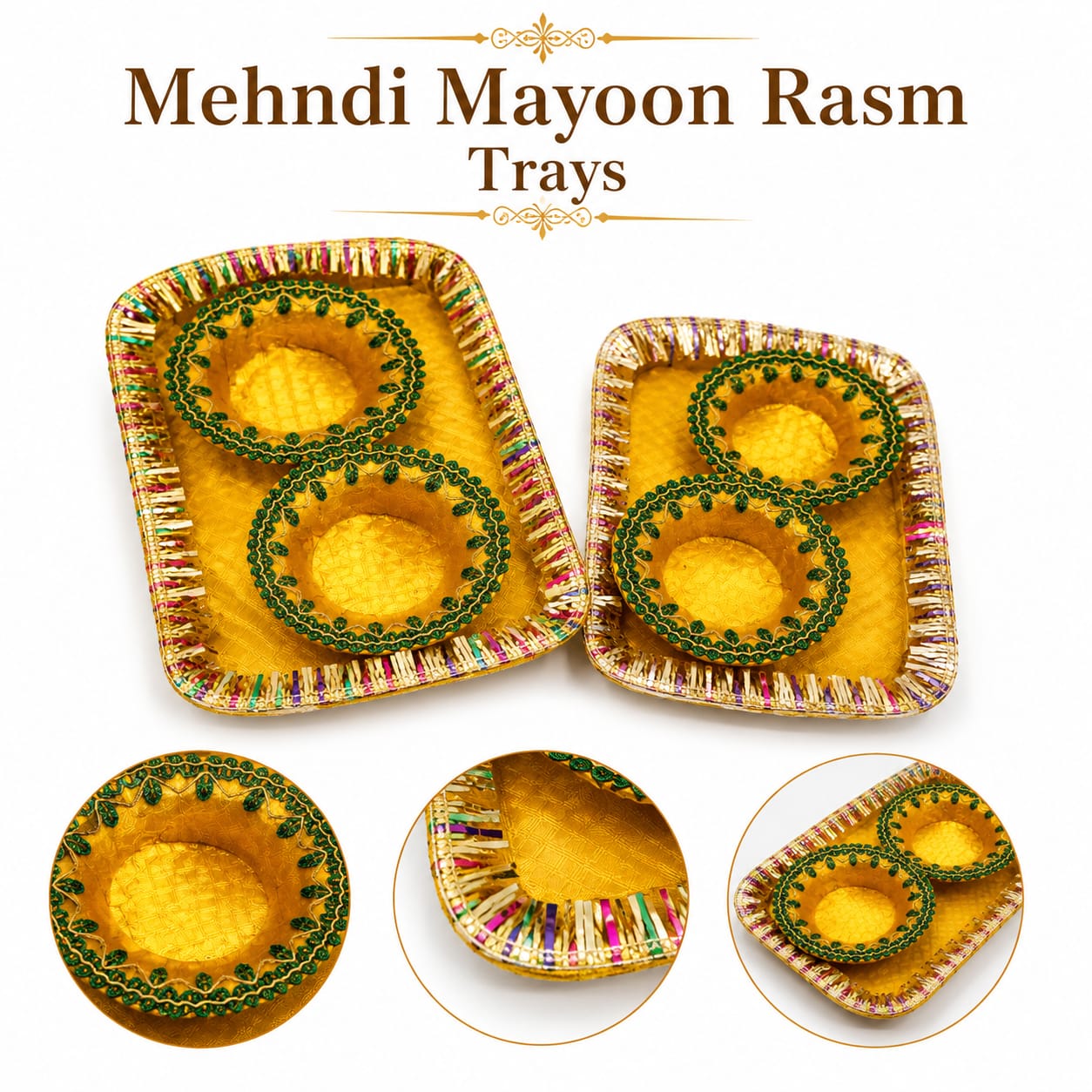 Indian wedding - Tray With 2 Katori Plates For Mehndi Haldi Mayon Rasm e Hina Celebration Party Ceremony - Wedding Favor view 4