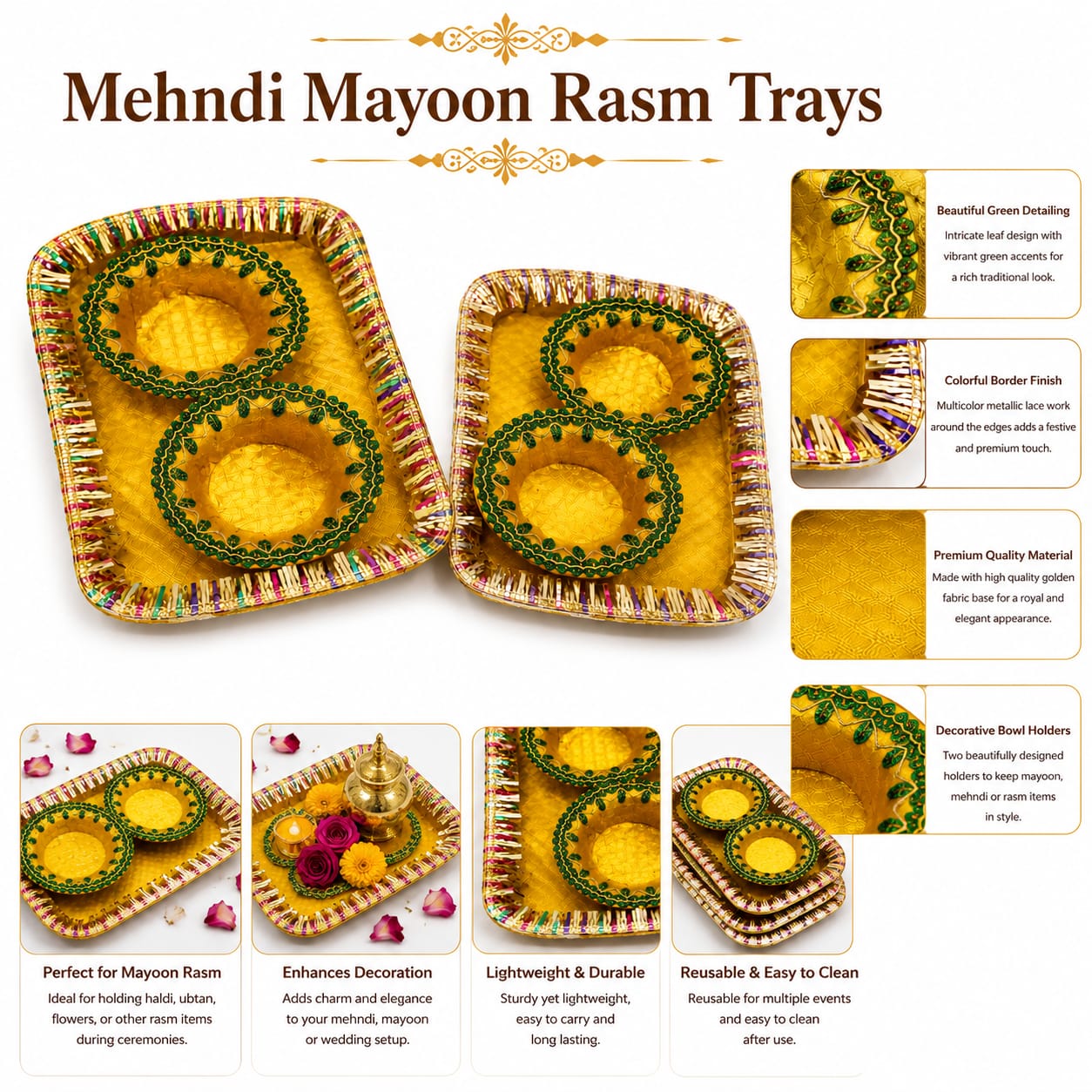 Indian wedding - Tray With 2 Katori Plates For Mehndi Haldi Mayon Rasm e Hina Celebration Party Ceremony - Wedding Favor view 5