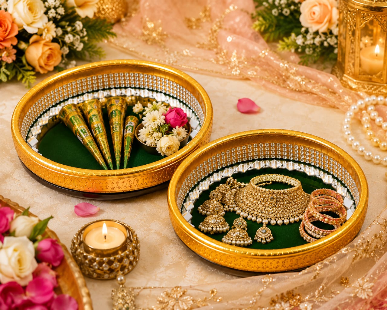 2pcs Set Indian Wedding Thaal Mehndi Haldi Mayon Rasm e Hina Celebration Party Ceremony - Wedding Favor