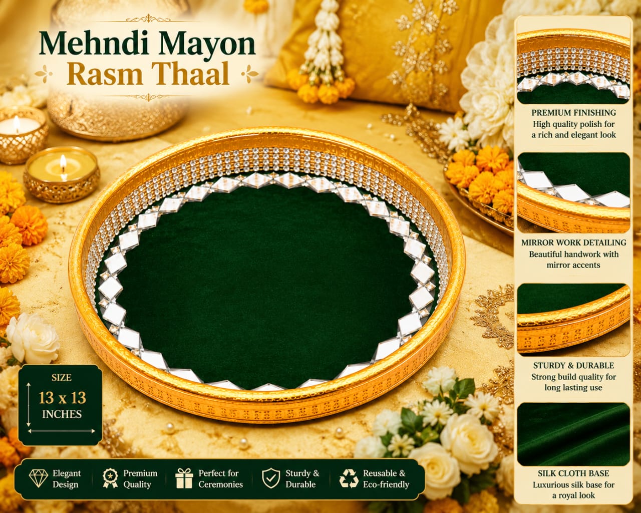 Large Indian Wedding - Handmade Round Mehndi Thaal for Haldi Mayon Rasm e Hina Celebration Party Ceremony - Wedding Favor