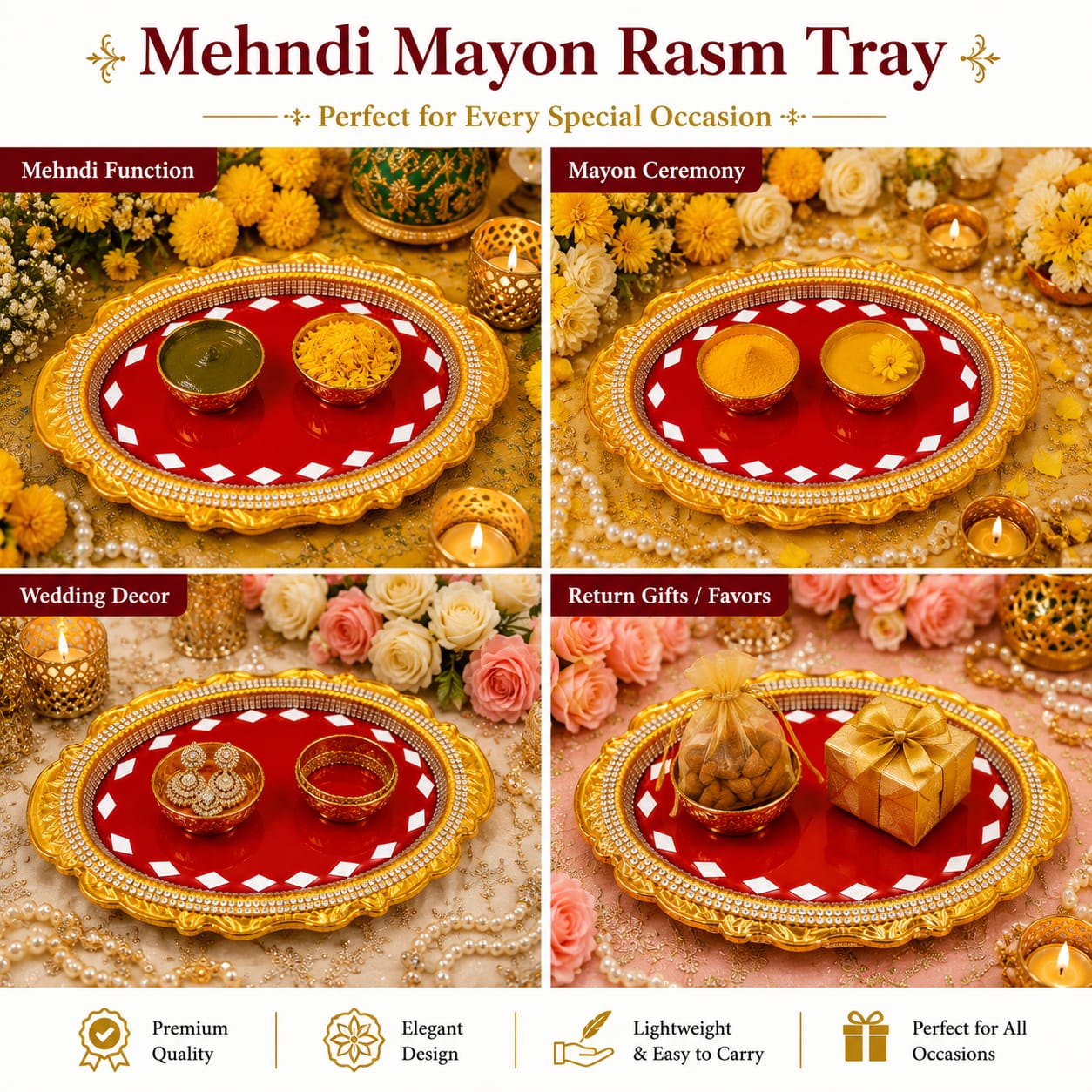 Handmade Indian Wedding Tray For Mehndi Haldi Mayon Rasam e Hina - Wedding Favor view 2