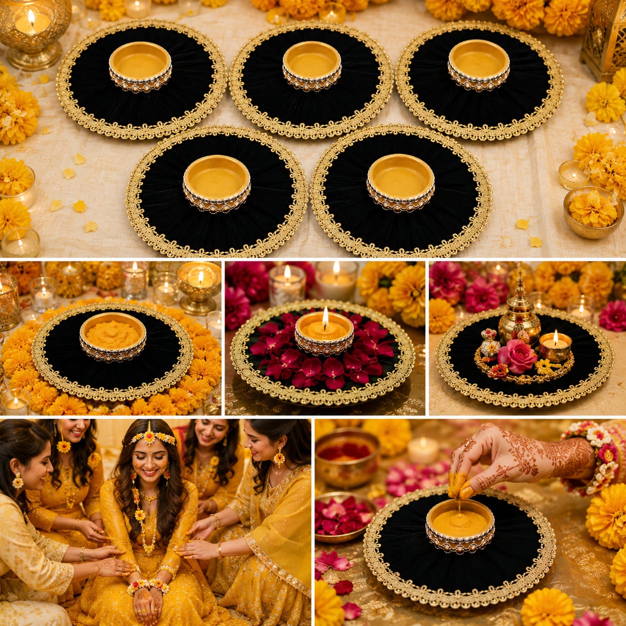 Pack of 5pcs Fancy Velvet Diya Rasm e Hina and Mehndi,Mayon Decoration Plates - Wedding Favor