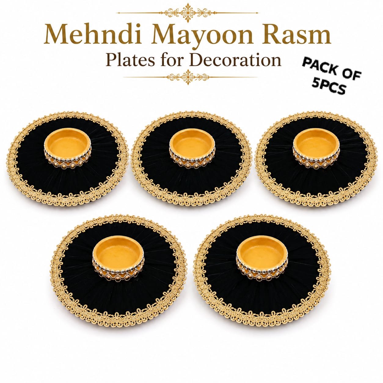 Pack of 5pcs Fancy Velvet Diya Rasm e Hina and Mehndi,Mayon Decoration Plates - Wedding Favor view 3
