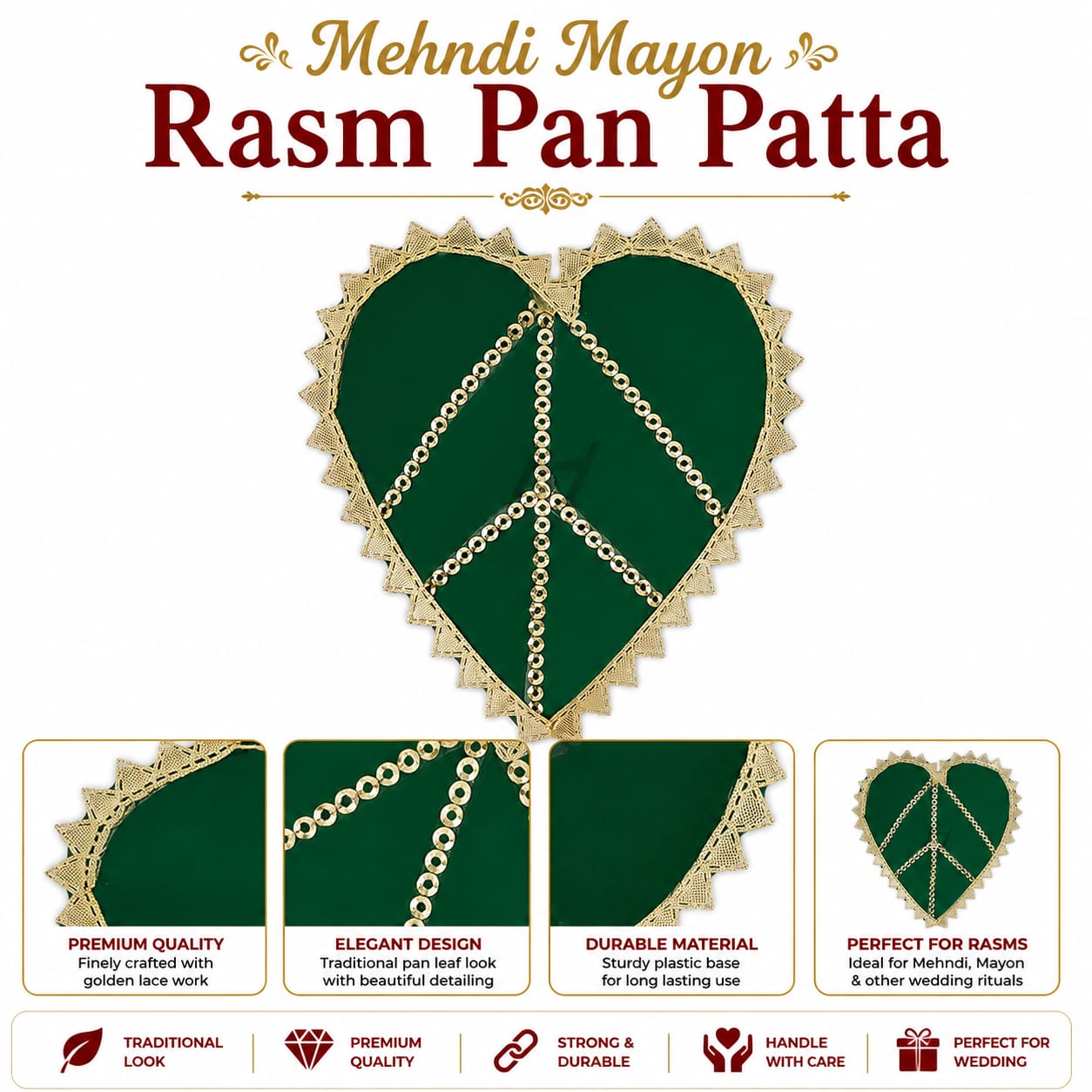 2pcs Artificial Pan Patta for Haldi Rasam, Mehndi, Mayon, Rasm-e-Hina for Groom and Bride - Wedding Favor