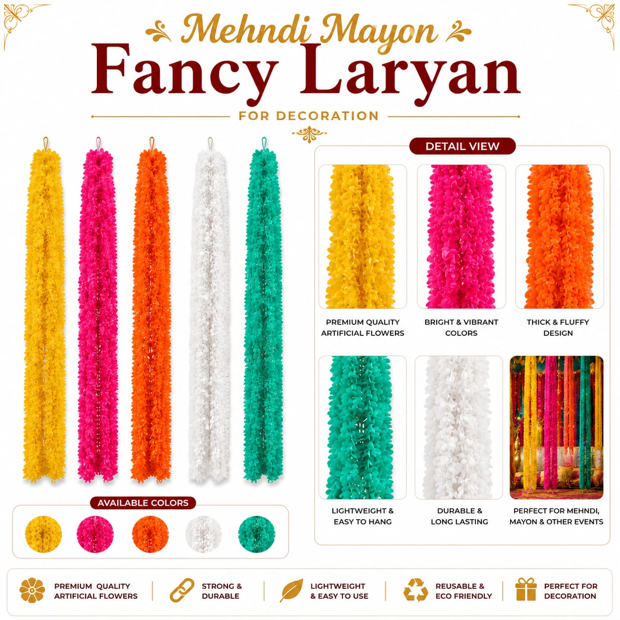 6pcs Artificial Flower Decoration Backdrop Strings For Mehndi Dholki Mayon Nikkah Baat Pakki - Indian Wedding