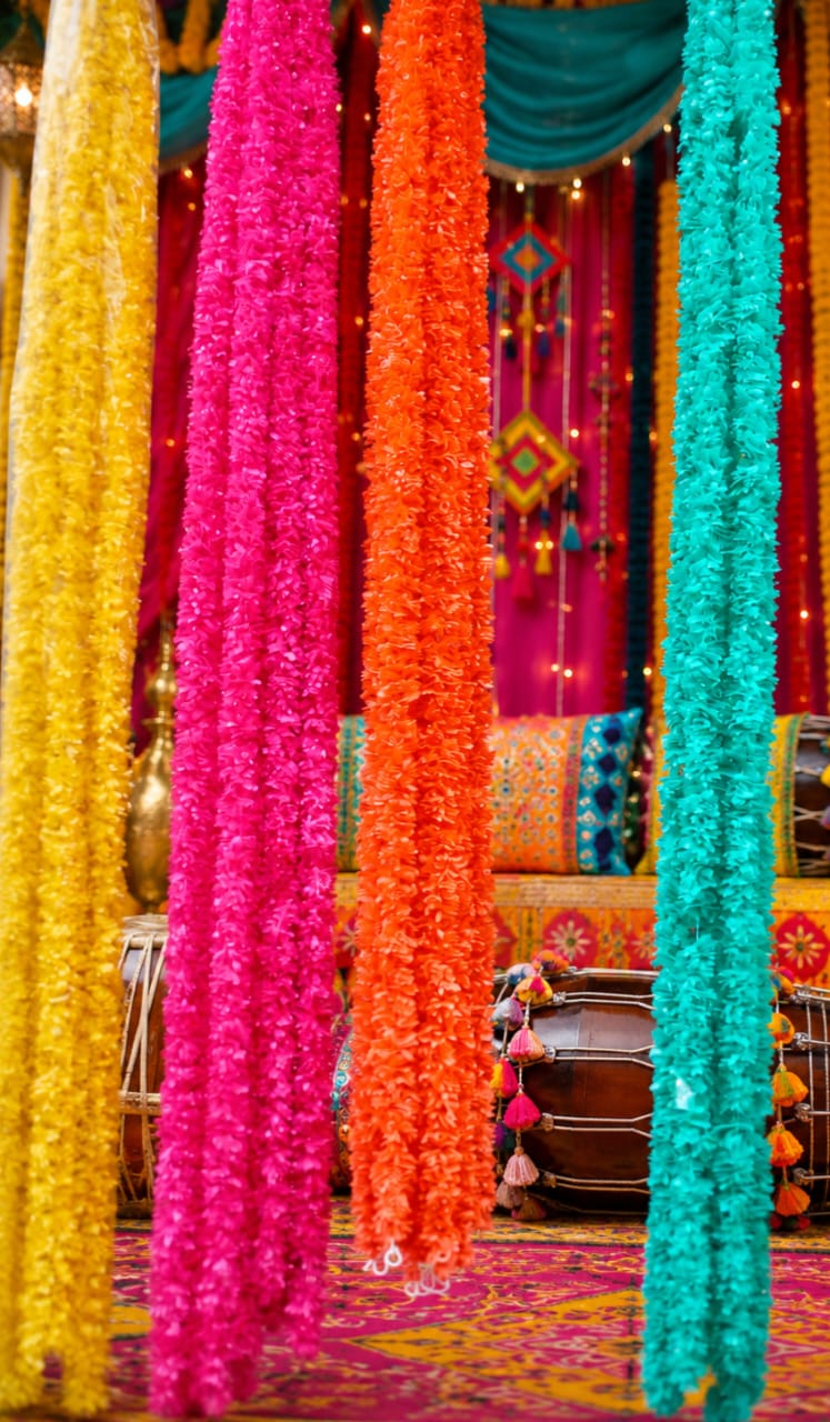 6pcs Artificial Flower Decoration Backdrop Strings For Mehndi Dholki Mayon Nikkah Baat Pakki - Indian Wedding view 2
