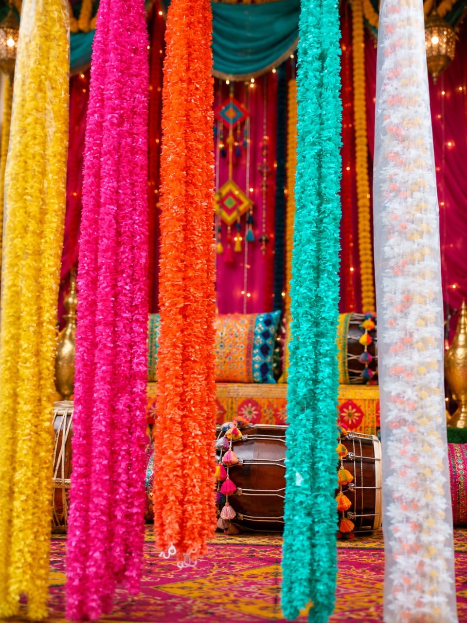 6pcs Artificial Flower Decoration Backdrop Strings For Mehndi Dholki Mayon Nikkah Baat Pakki - Indian Wedding view 3
