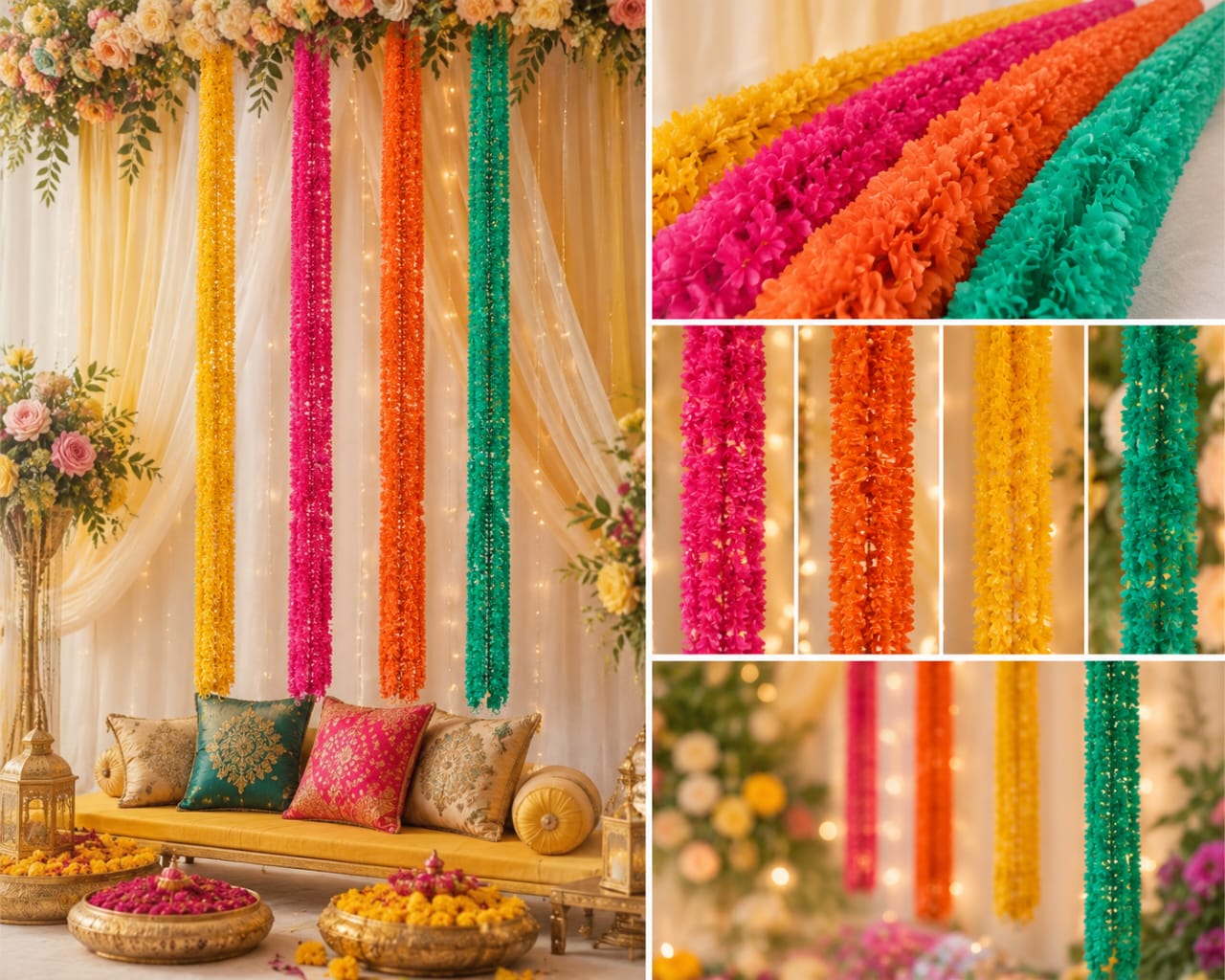 6pcs Artificial Flower Decoration Backdrop Strings For Mehndi Dholki Mayon Nikkah Baat Pakki - Indian Wedding view 6