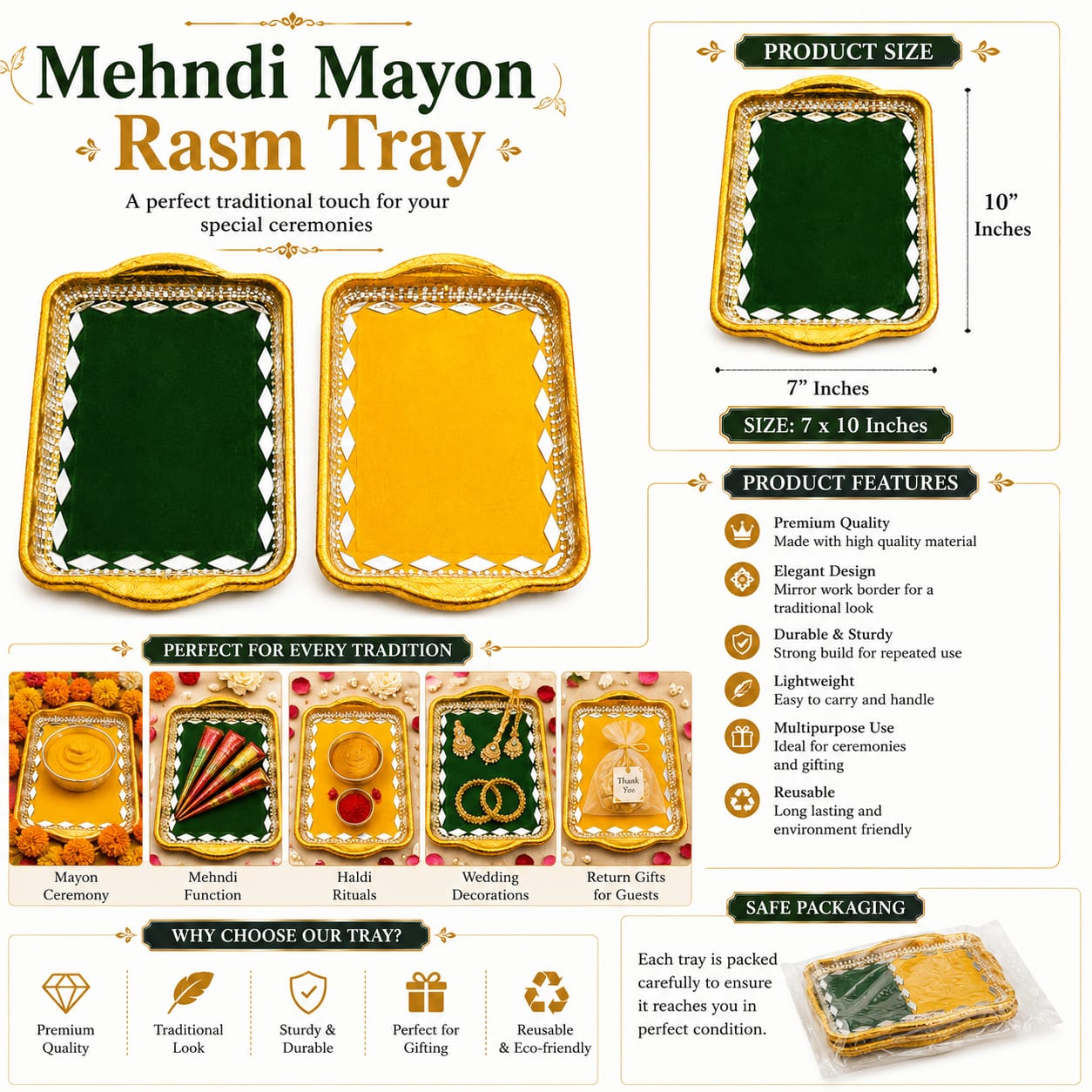 2pcs Small Mehndi & Mayon Tray Set For Haldi Rasam - Decoration - Indian Wedding - Haldi Thaal Plates view 2