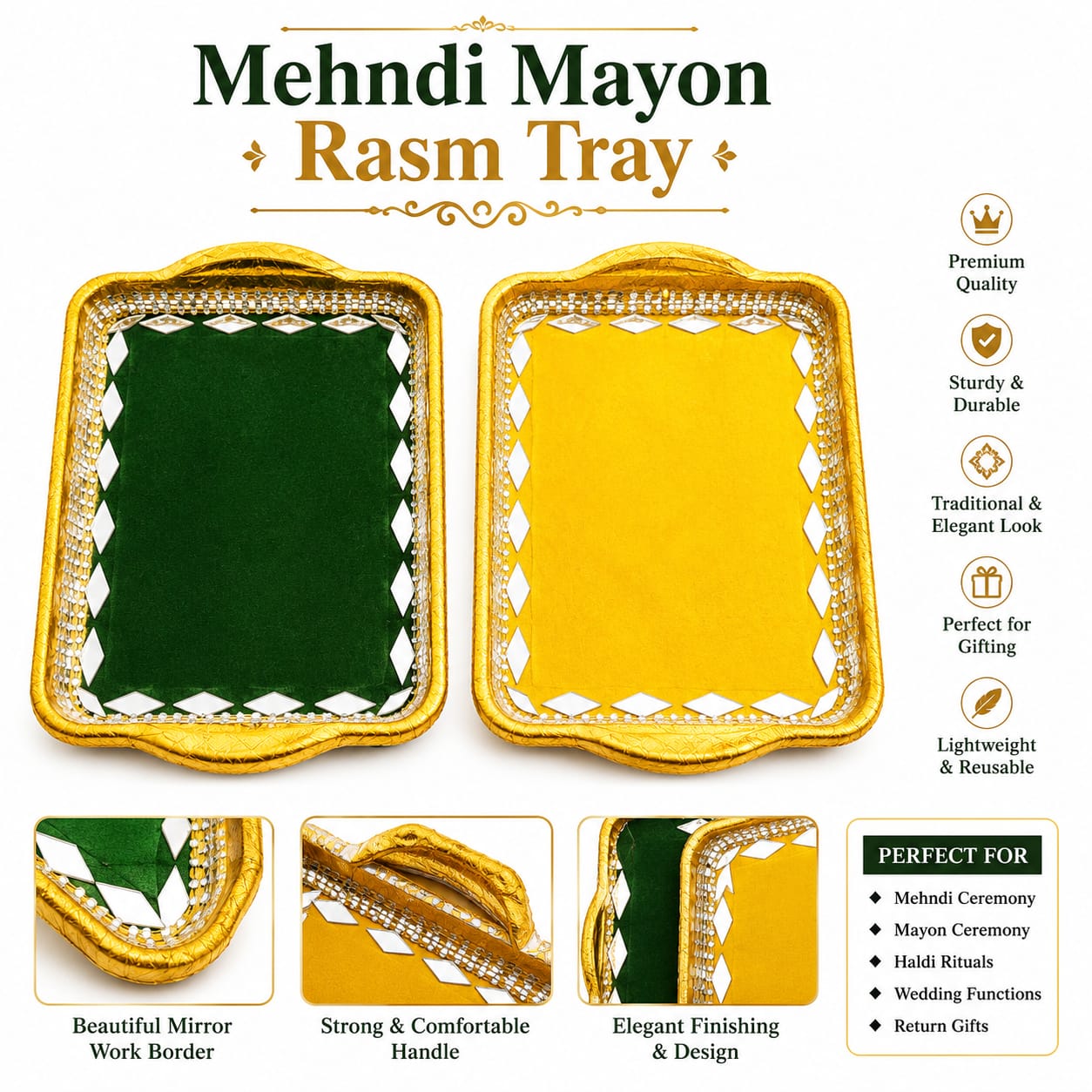 2pcs Small Mehndi & Mayon Tray Set For Haldi Rasam - Decoration - Indian Wedding - Haldi Thaal Plates view 3