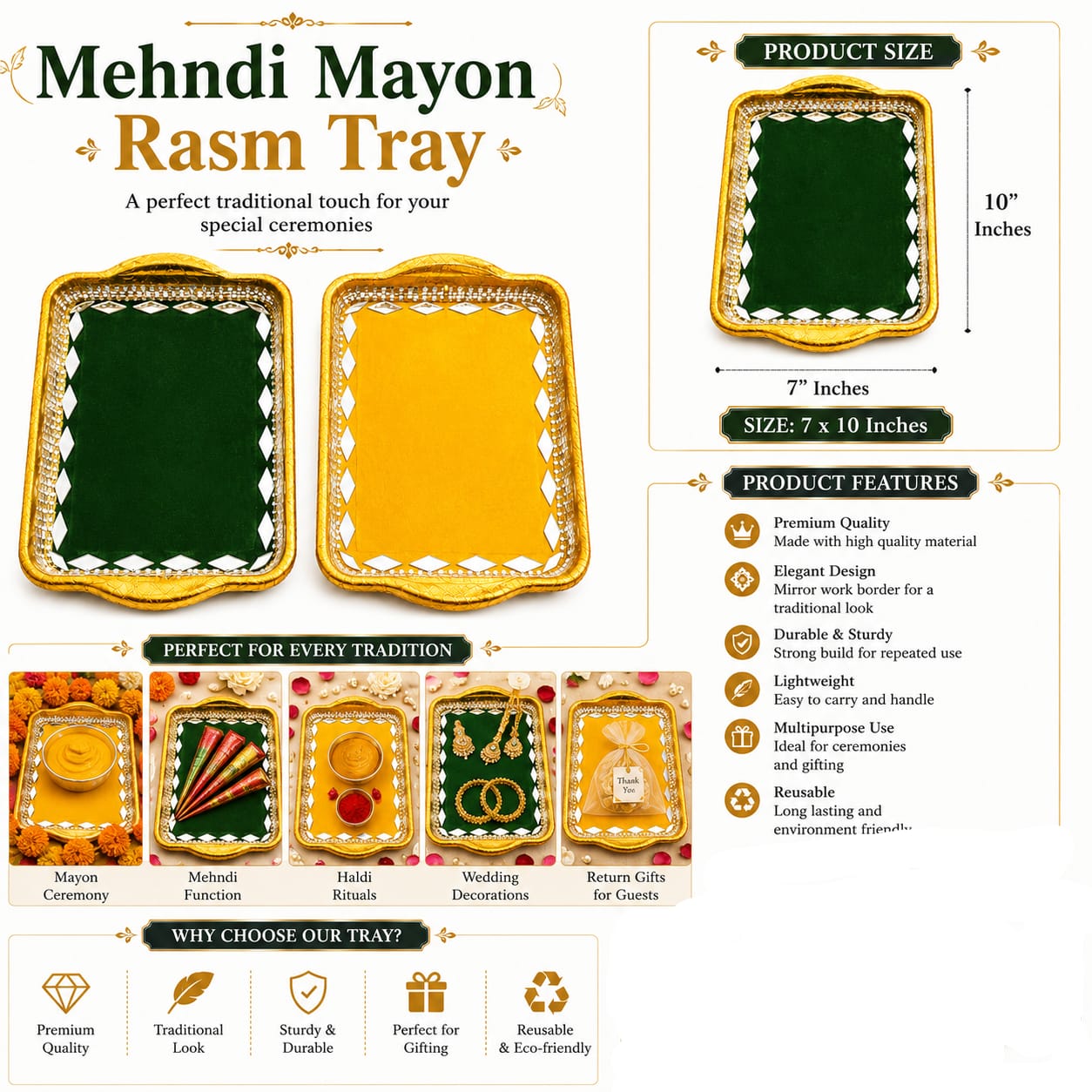 2pcs Small Mehndi & Mayon Tray Set For Haldi Rasam - Decoration - Indian Wedding - Haldi Thaal Plates view 4